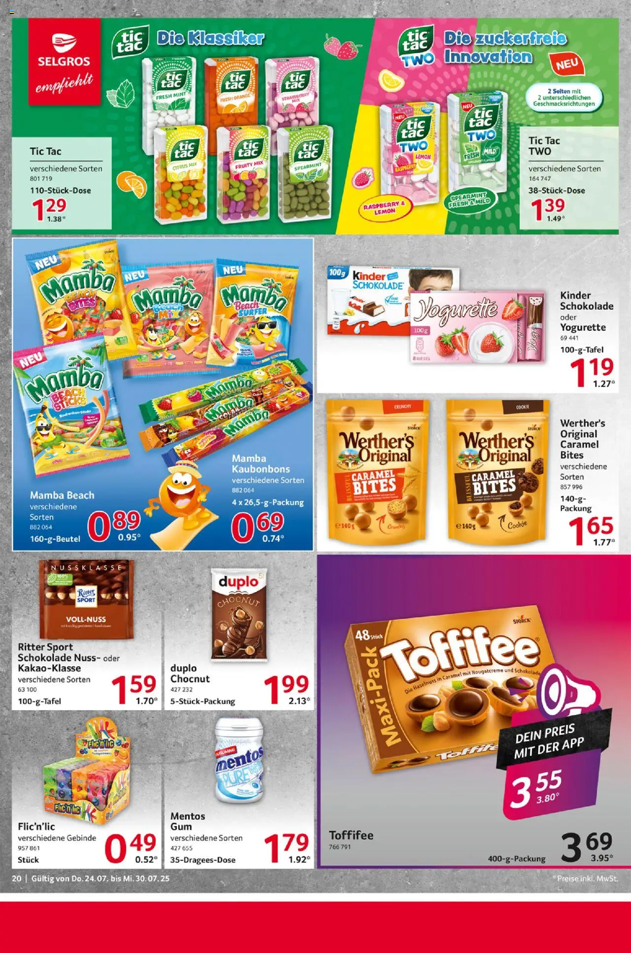 Selgros Prospekt 	 - gültig ab dem 24.07.2025 | Seite: 20 | Produkte: Yogurette, Schokolade, Ritter sport, Toffifee