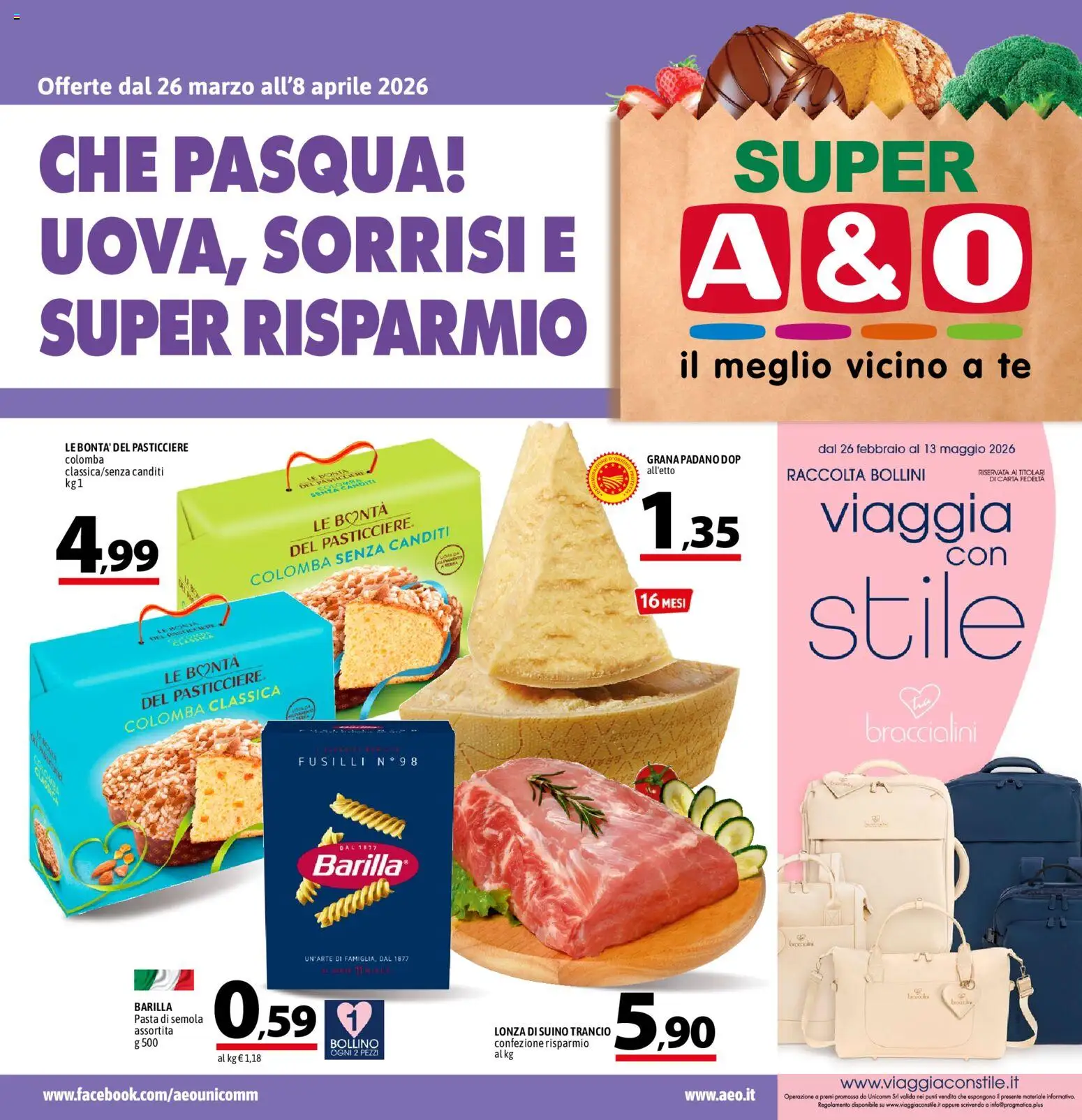 Volantino A&O del 26.03.2026 | Pagina: 1 | Prodotti: Tè, Pasta, Fusilli, Grana Padano