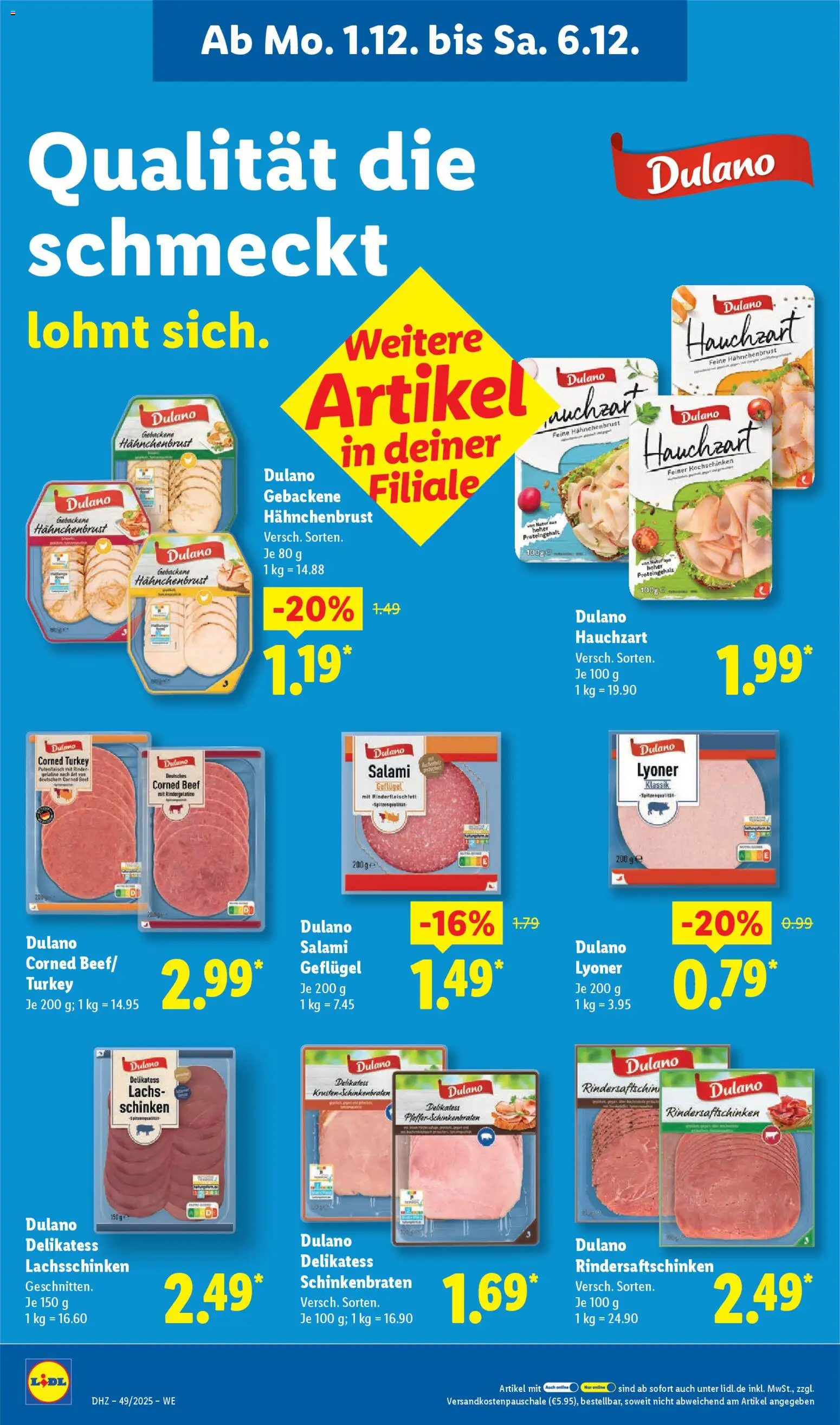 Lidl Prospekt Heppenheim – gültig ab 01.12.2025 | Seite: 20 | Produkte: Lachs, Salami, Schinken, Hahnchenbrust