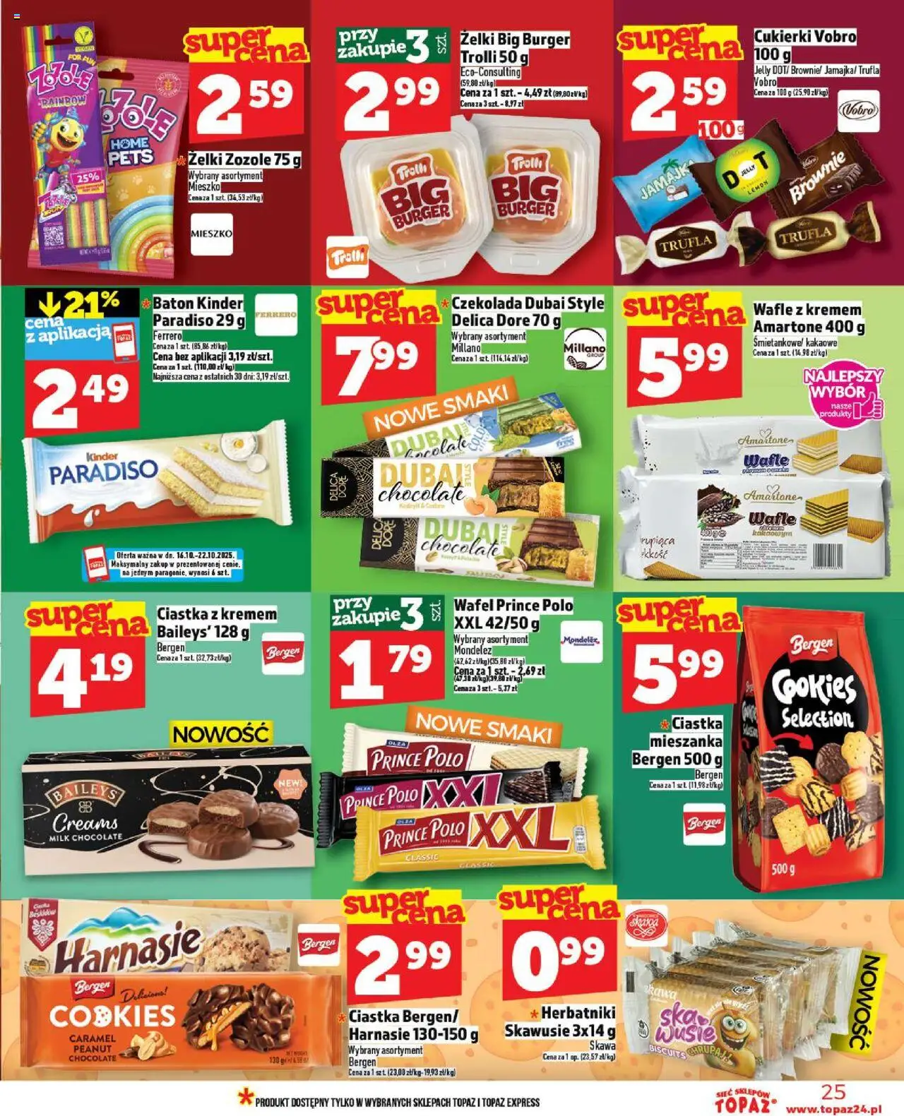 Topaz Gazetka - Ceny małe na stałe od 16.10.2025 | Strona: 25 | Produkty: Ciastka z kremem, Herbatniki, Brownie, Cukierki