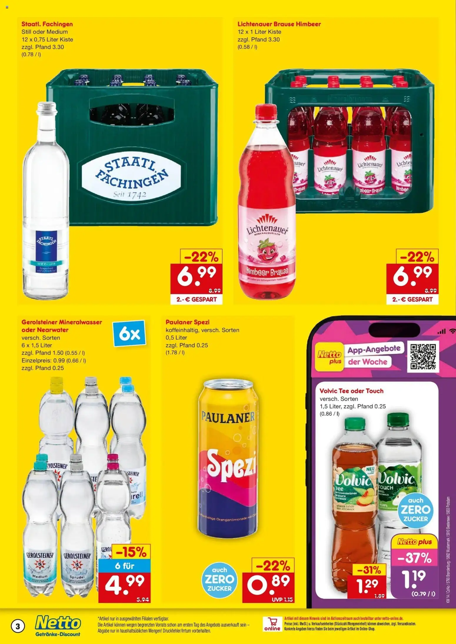 Netto Marken-Discount Prospekt Potsdam	 – gültig ab 30.03.2026 | Seite: 3 | Produkte: Paulaner spezi, Volvic tee, Volvic, Gerolsteiner