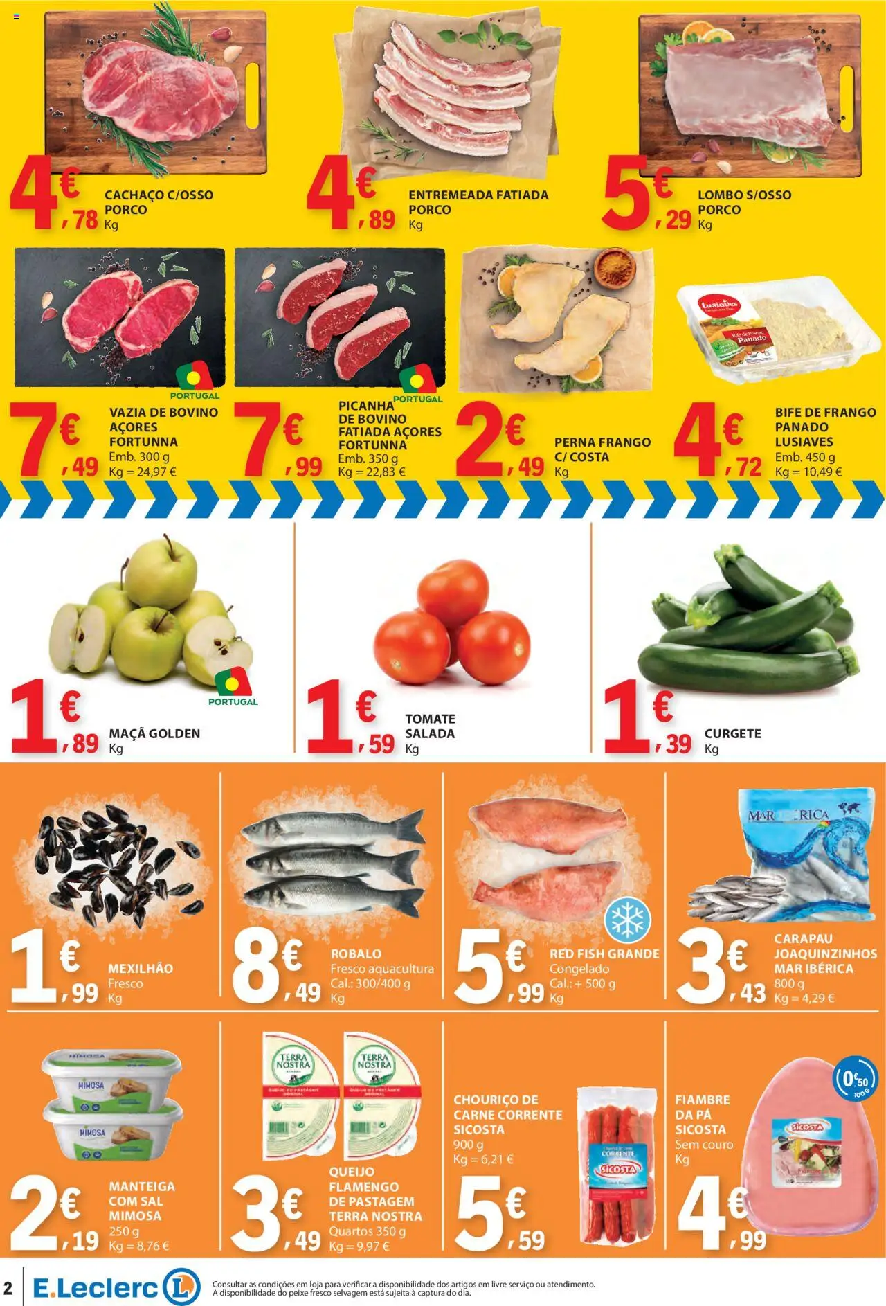 E.Leclerc Catálogo Fim de Semana │ válido de 12.09.2025 | Página: 2 | Produtos: Curgete, Queijo, Carne, Tomate