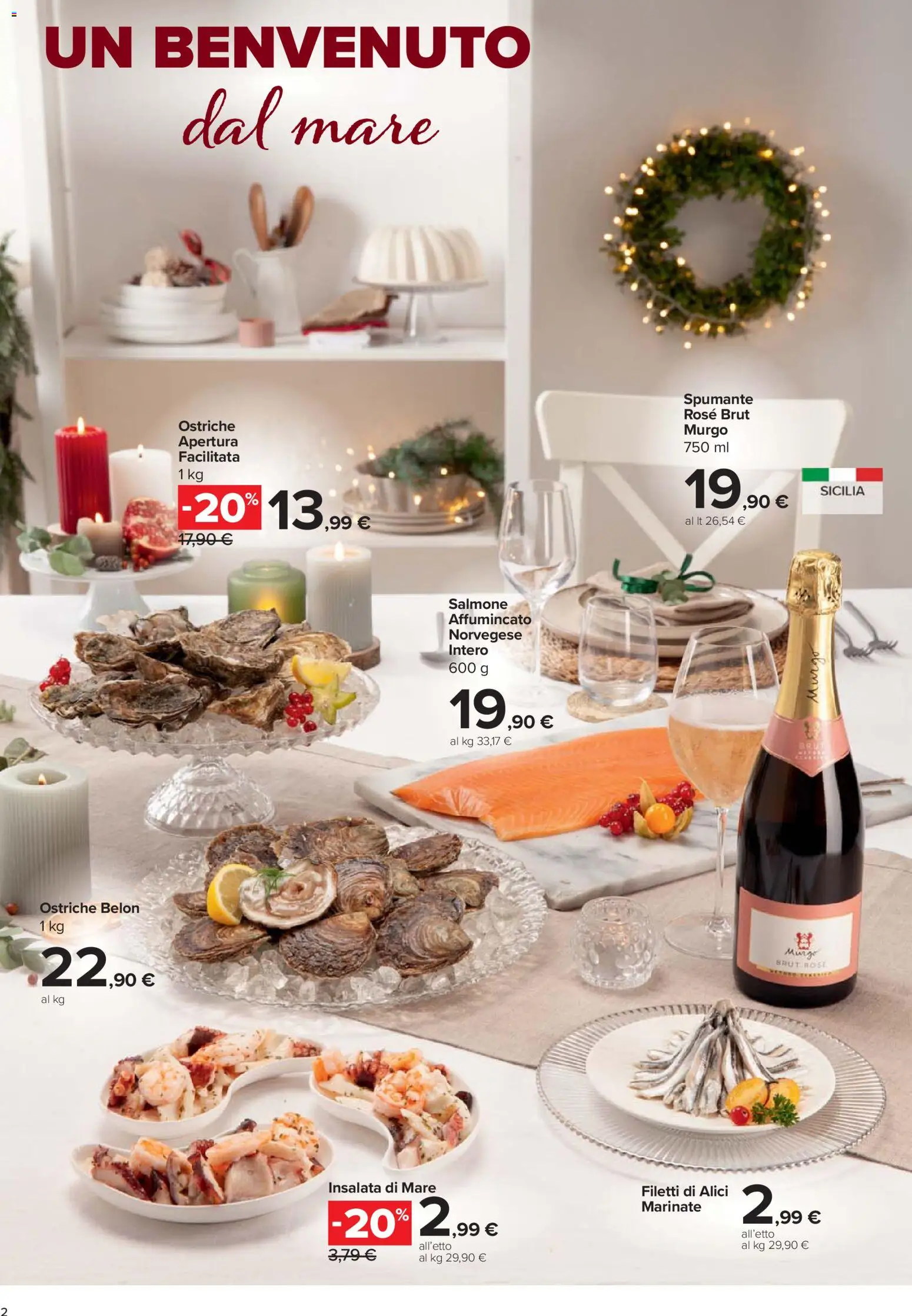 Volantino Carrefour del 27.11.2025 | Pagina: 2 | Prodotti: Salmone, Insalata, Spumante, Alici