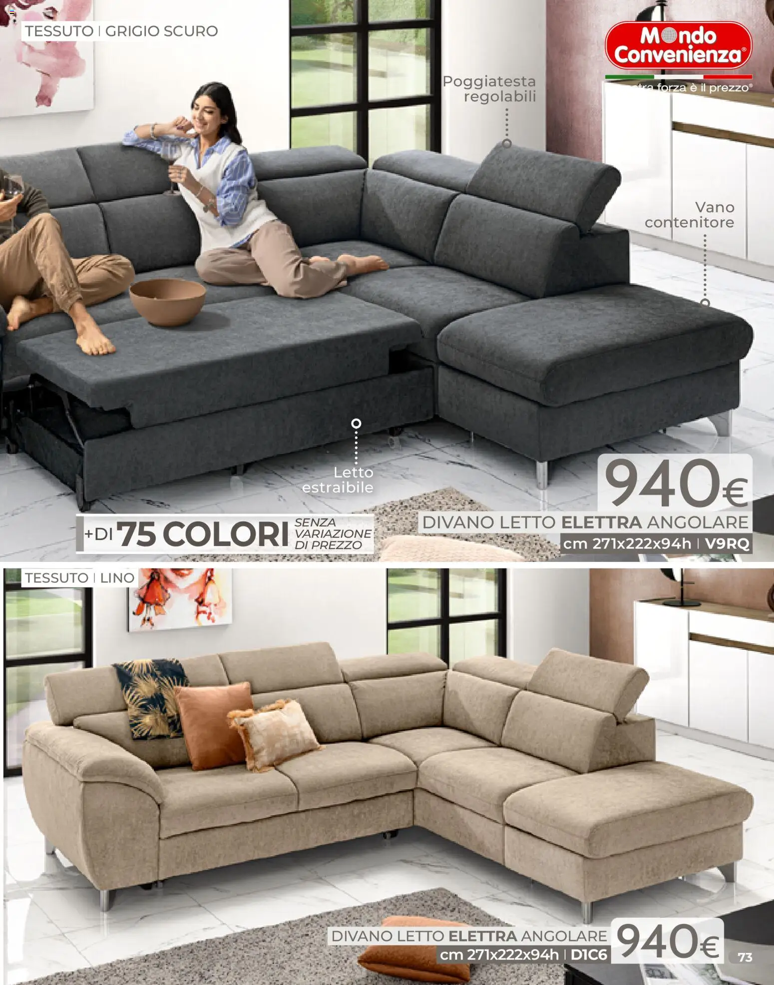 Volantino Mondo Convenienza del 04.01.2026 | Pagina: 73 | Prodotti: Divano letto, Contenitore, Letto, Divano