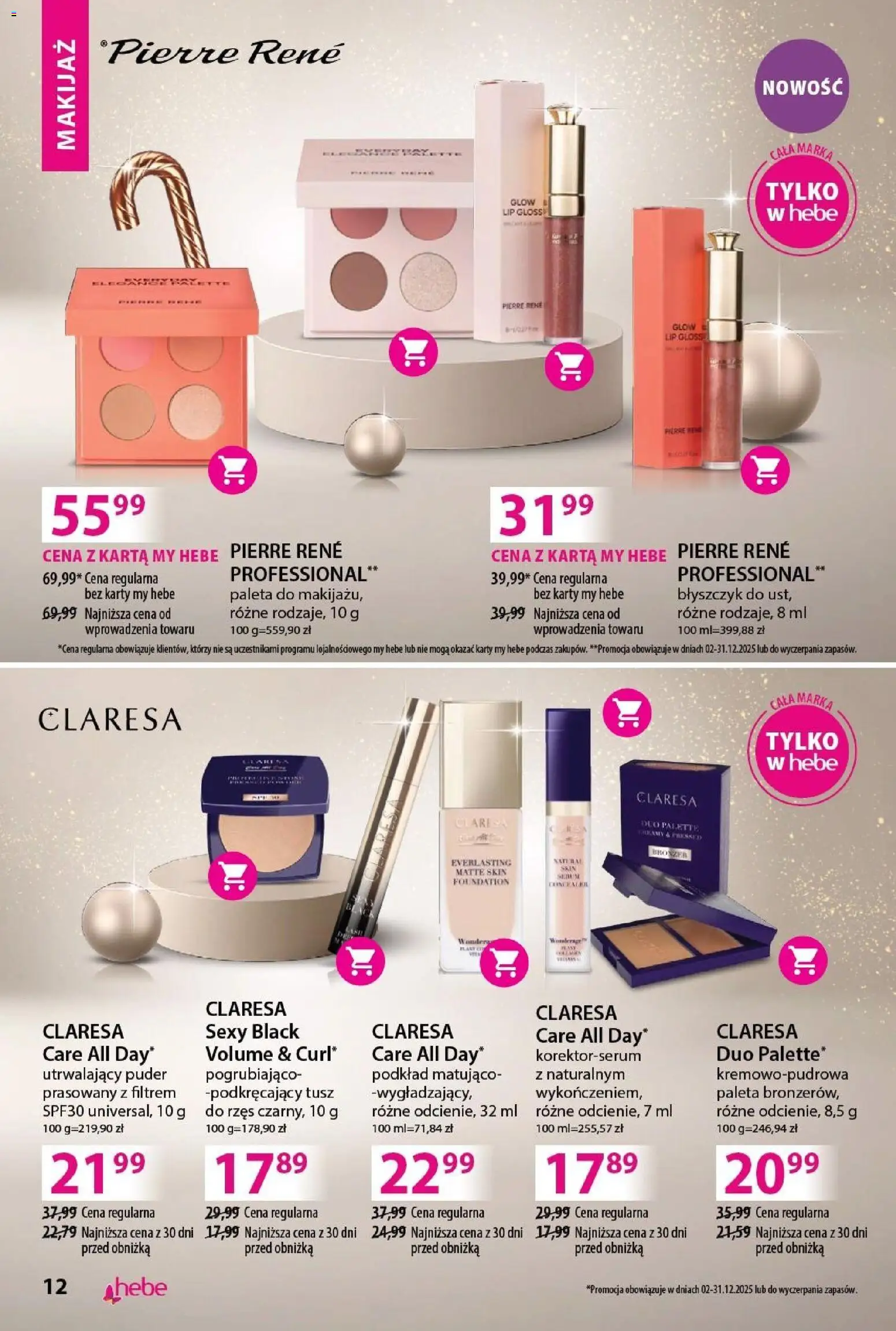 Hebe Gazetka - Katalog od 02.12.2025 | Strona: 12 | Produkty: Karta, Makijaż, Bronzer, Tusz do rzęs