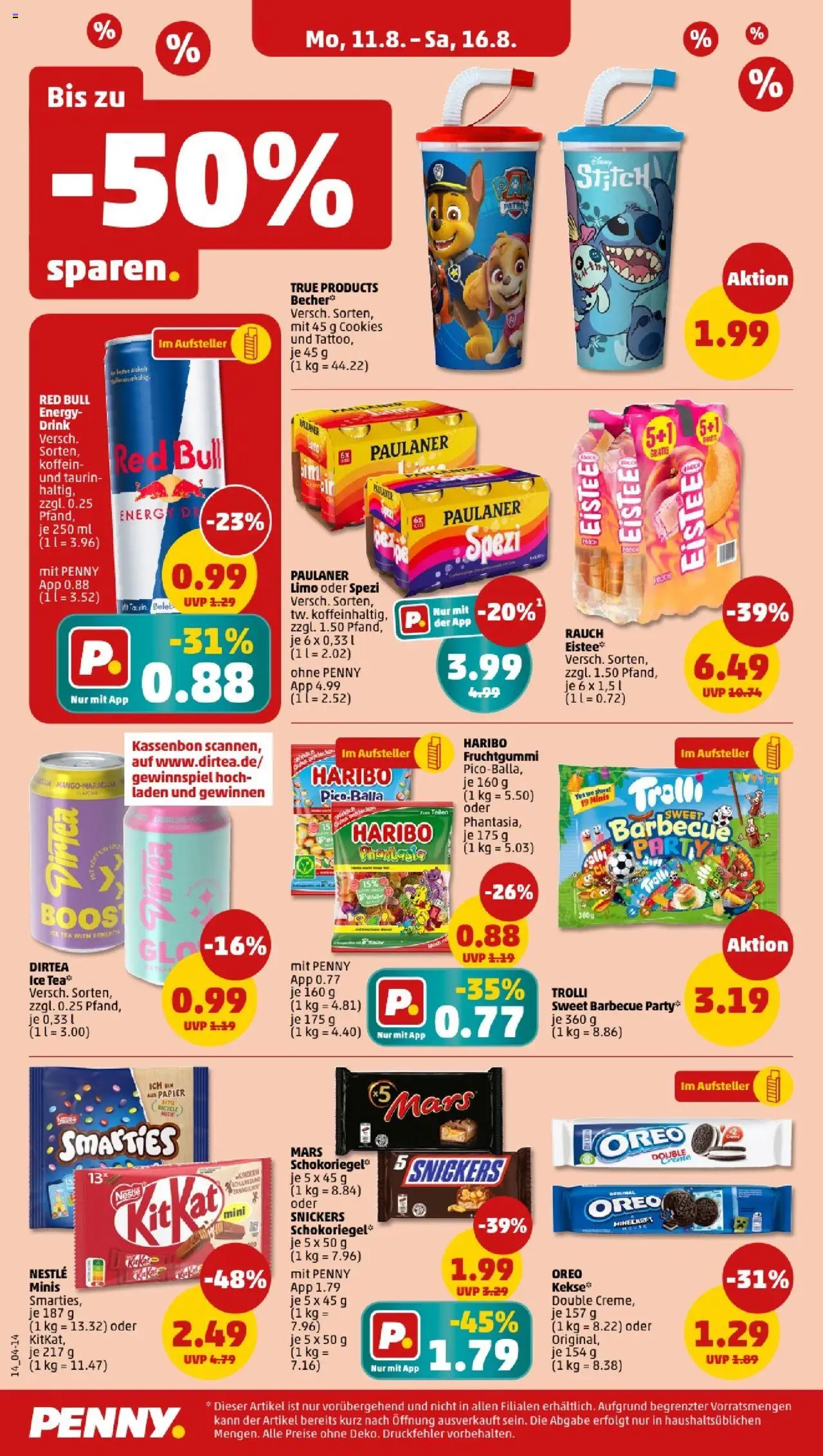 Penny - Bayern - gültig ab dem 11.08.2025 | Seite: 14 | Produkte: Red bull, Haribo, Smarties, Snickers