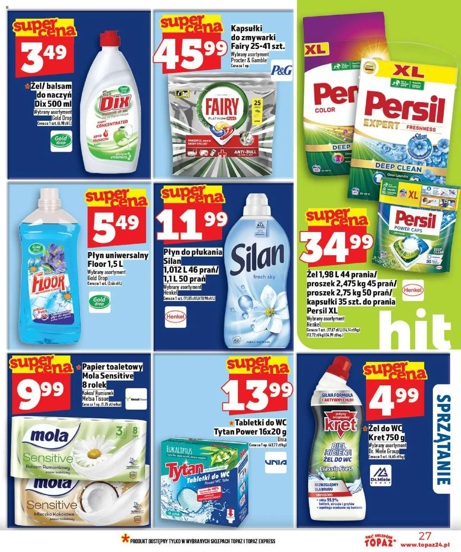 Topaz Gazetka - Ceny małe na stałe od 02.01.2026 | Strona: 27 | Produkty: Papier toaletowy, Persil, Mleczko kokosowe, Fairy