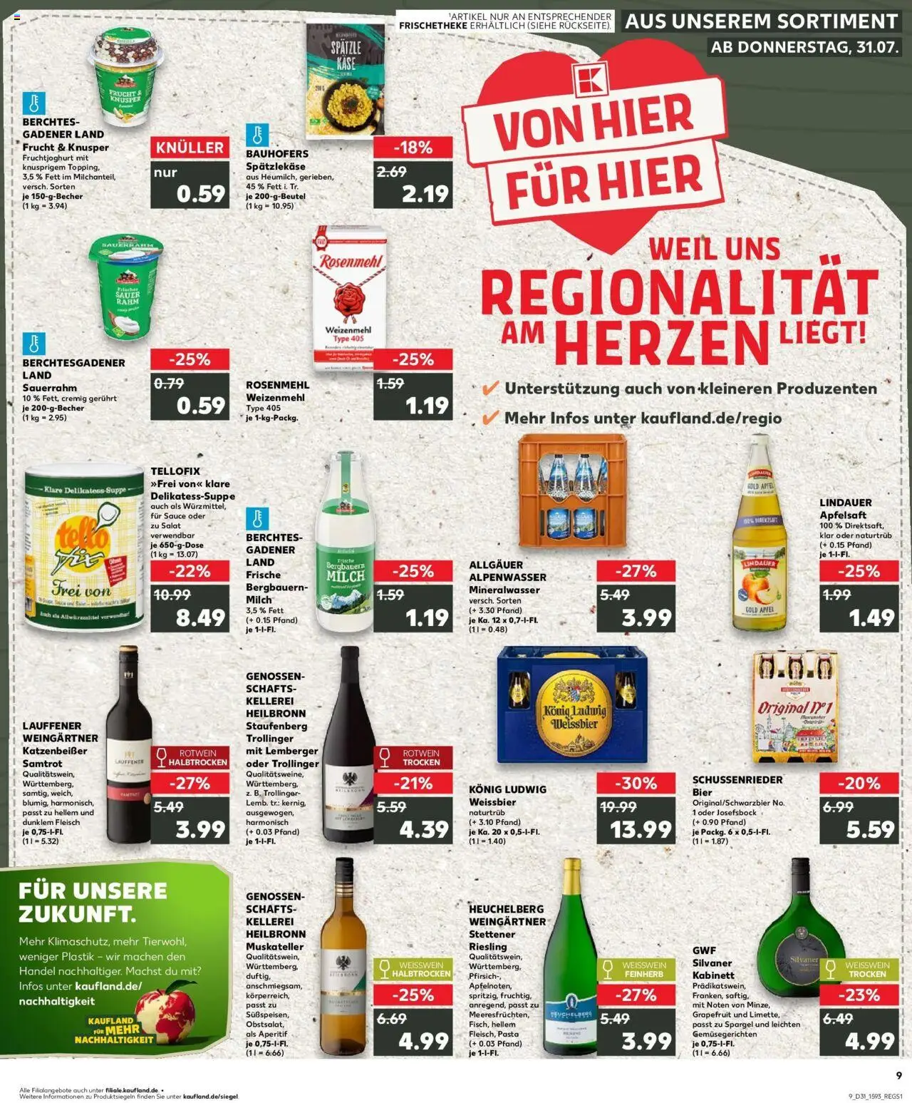 Kaufland prospekt Lindau (Bodensee)	 - gültig ab dem 03.08.2025 | Seite: 20 | Produkte: Käse, Weißwein, Weizenmehl, Apfelsaft