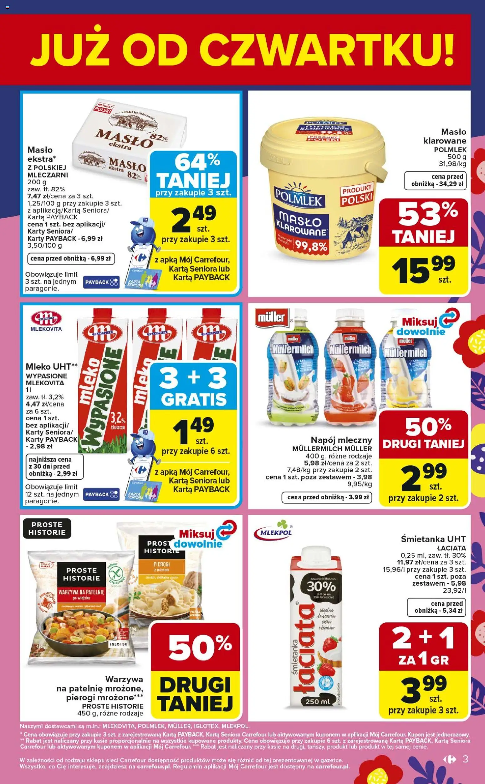 Carrefour gazetka - Weekend okazji od 19.03.2026 | Strona: 3 | Produkty: Karta, Pierogi, Masło, Warzywa