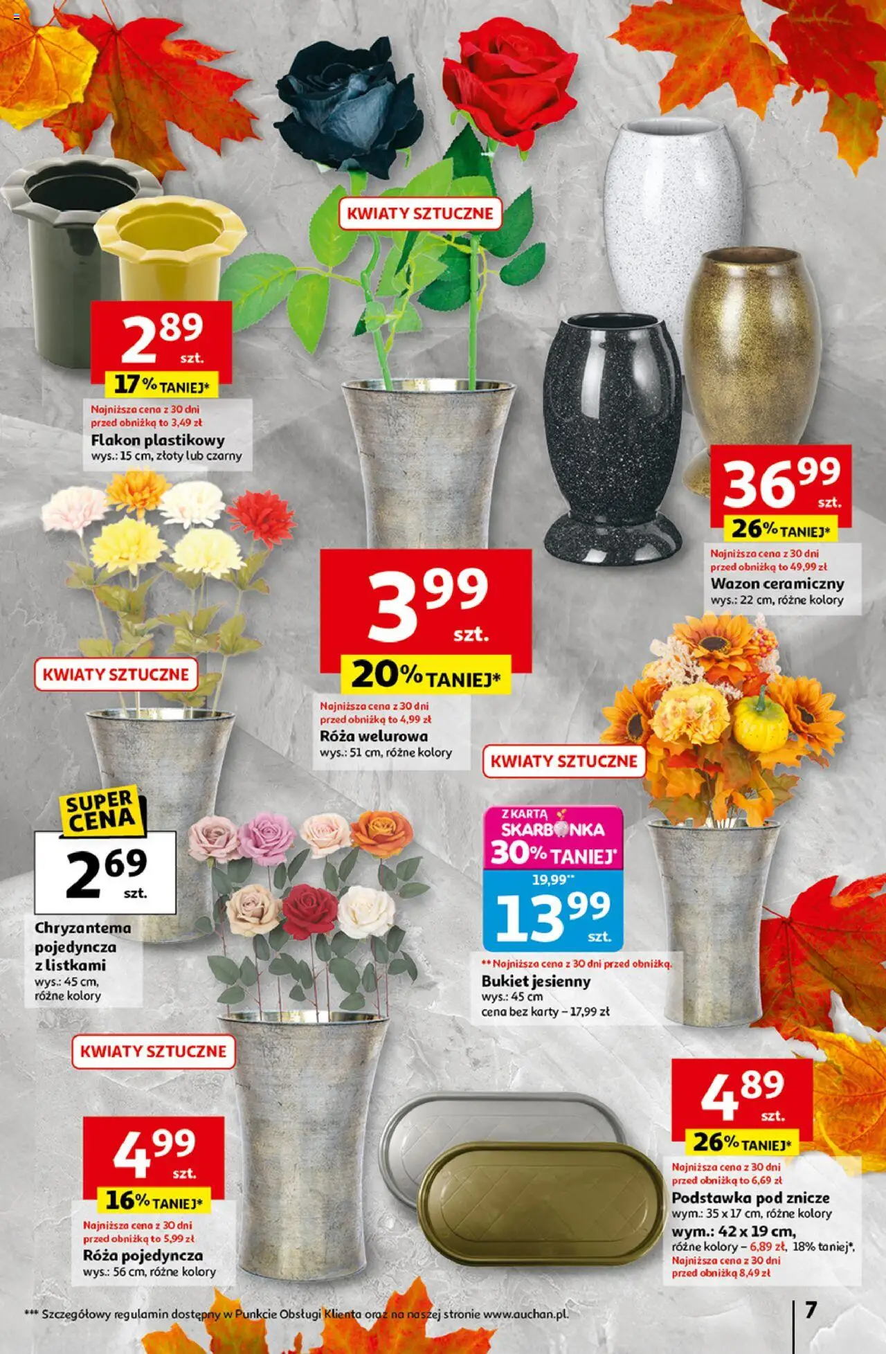Auchan Gazetka - Wielkie przeboje cenowe Hipermarket od 16.10.2025 | Strona: 7 | Produkty: Karta, Kwiaty sztuczne, Znicze, Wazon