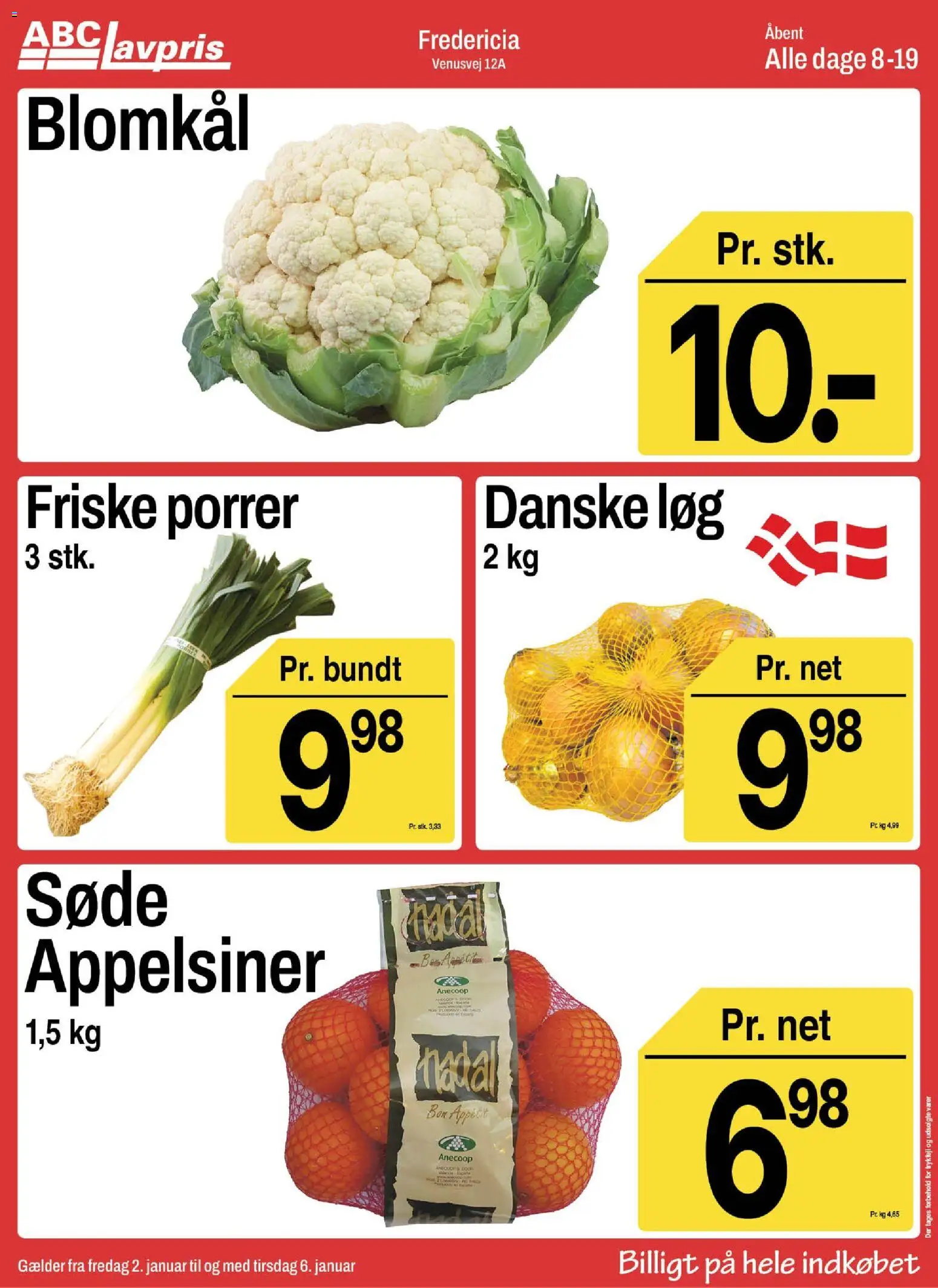 Abc Lavpris tilbudsavis – gyldig fra 02.01.2026 | Side: 2 | Produkter: Appelsiner, Løg, Porrer, Blomkål