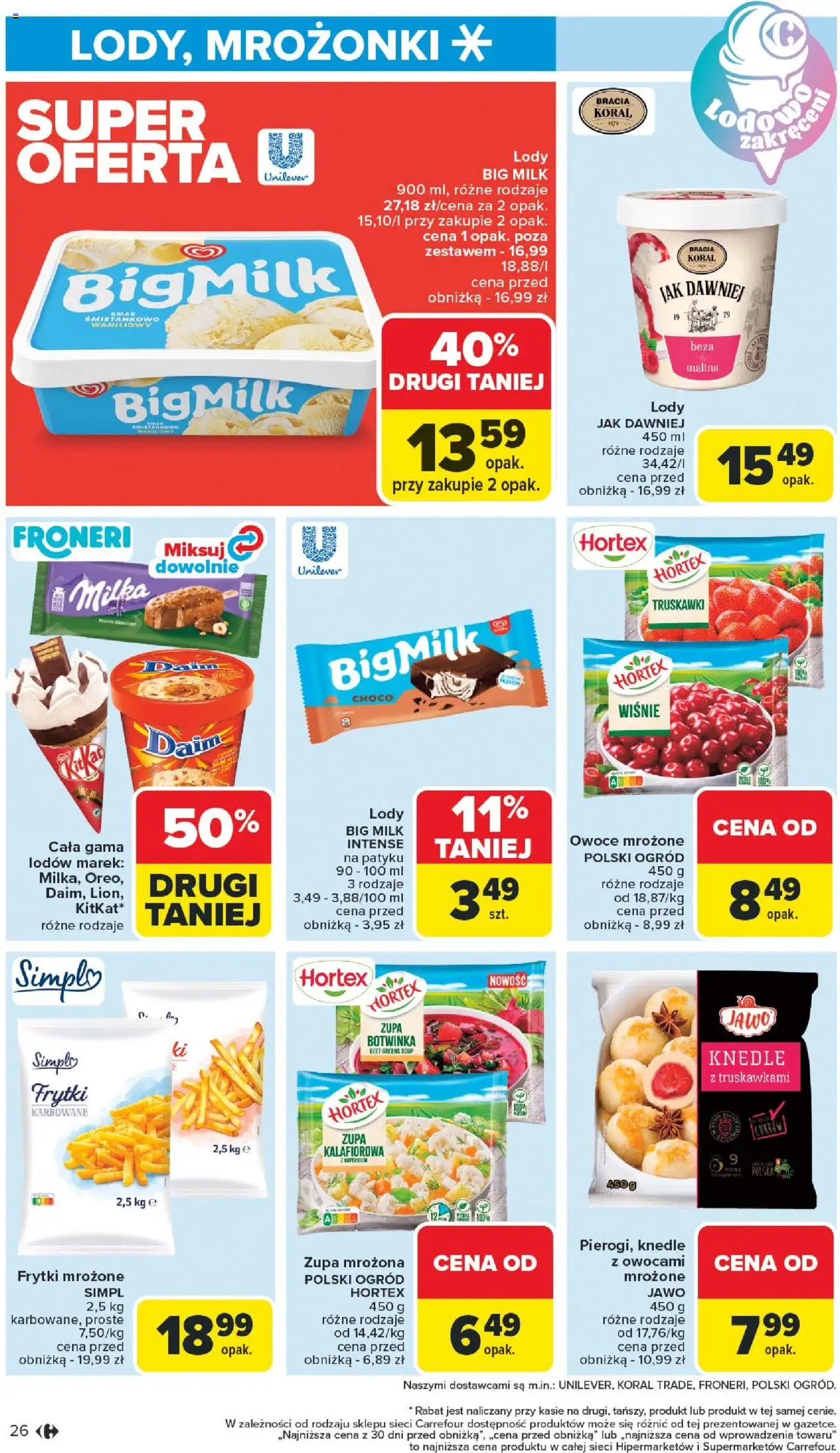 Carrefour Gazetka od 18.08.2025 | Strona: 28 | Produkty: Wiśnie, Big Milk, Knedle, Owoce