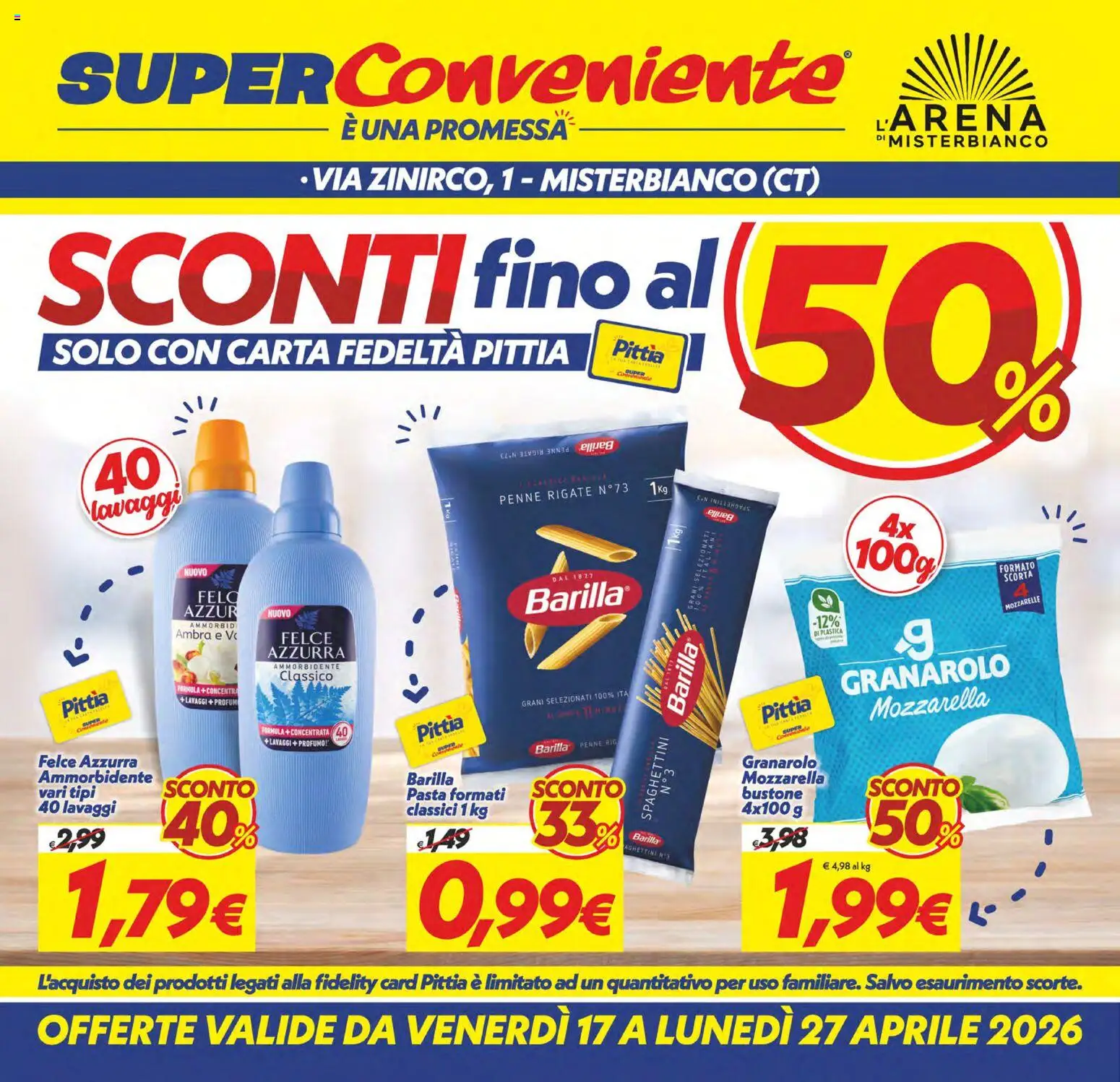 Volantino SuperConveniente del 17.04.2026 | Pagina: 1 | Prodotti: Ammorbidente, Mozzarella, Pasta, Penne