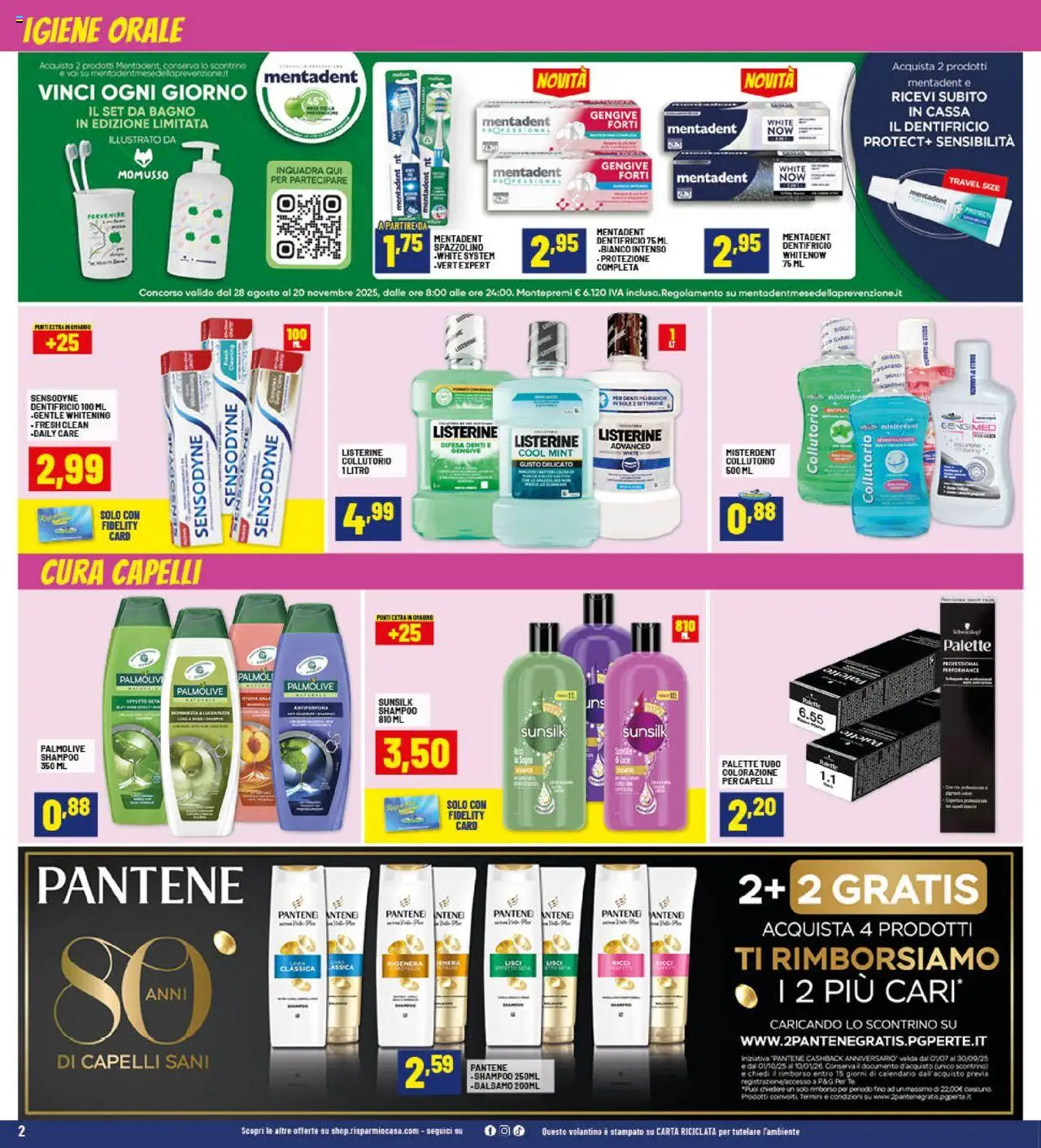 Volantino RisparmioCasa del 25.09.2025 | Pagina: 2 | Prodotti: Shampoo, Balsamo, Tubo, Bagno
