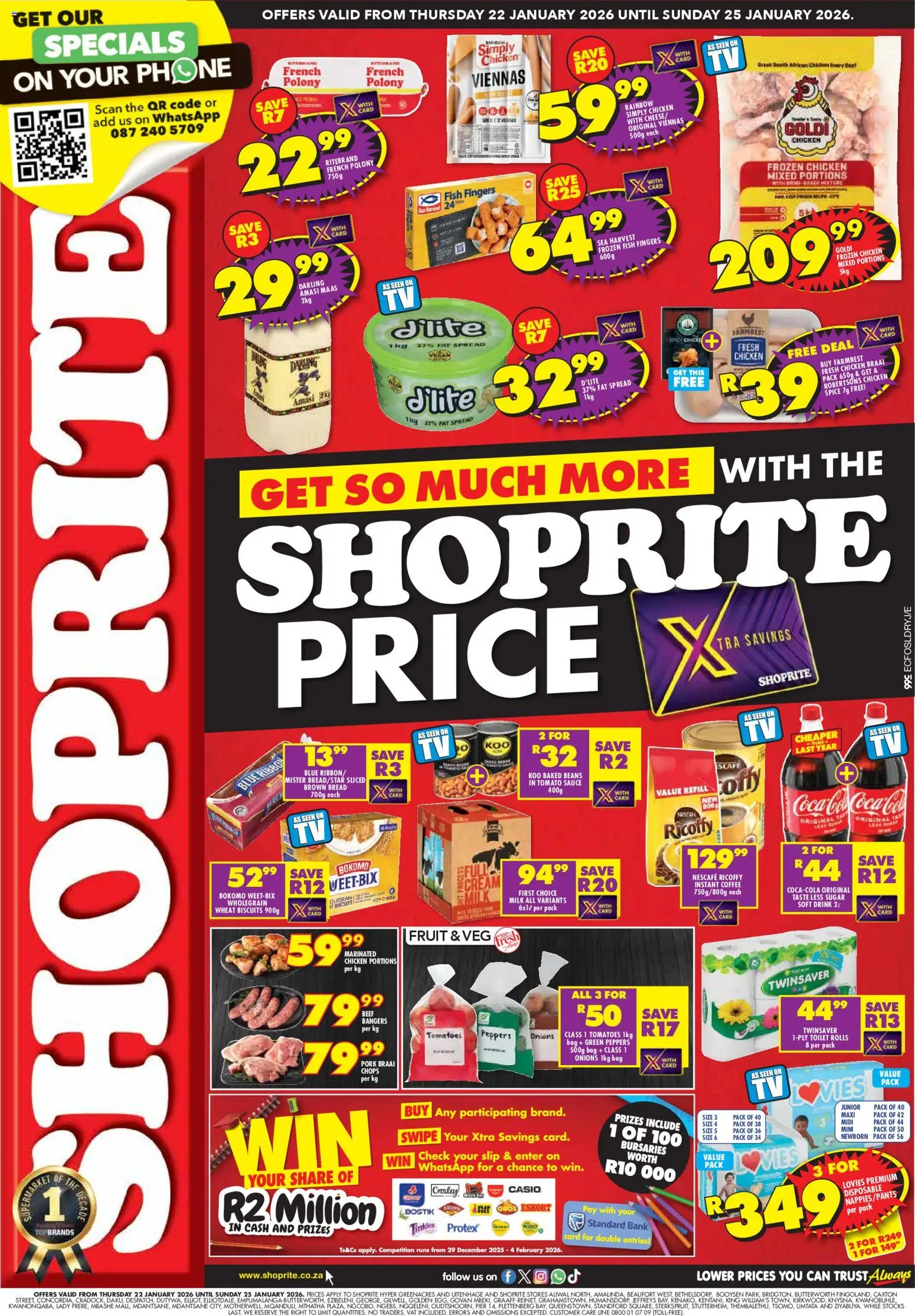New Shoprite catalogue – valid from 22.01.2026 | Page: 1 | Products: Biscuits, Coffee, Chicken, Pork