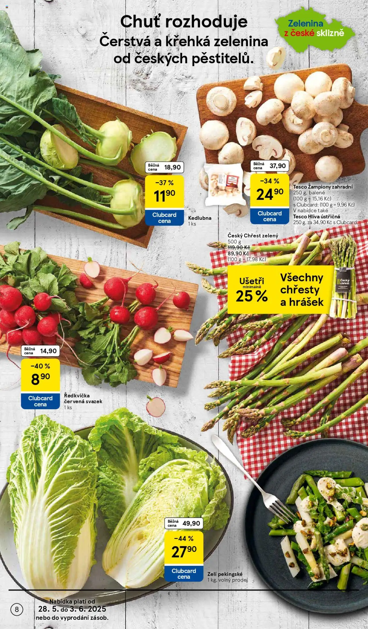 Tesco leták - Hypermarket od 28.05.2025 | Strana: 8 | Produkty: Zelenina, Hrášek, Chřest, Kedlubna