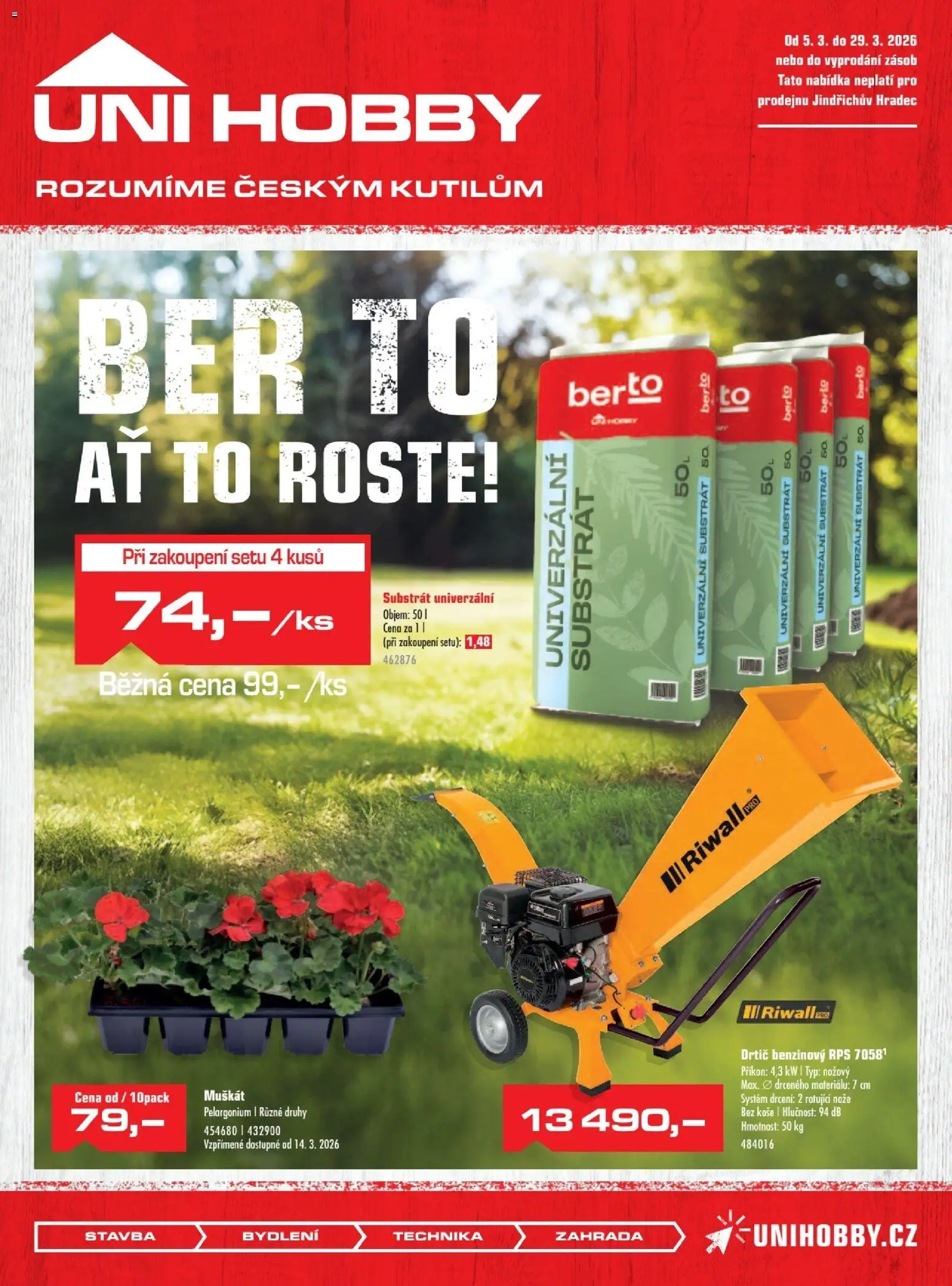 Uni Hobby leták od 05.03.2026 | Strana: 1 | Produkty: Zahrada, Nože, Univerzální substrát, Drtič