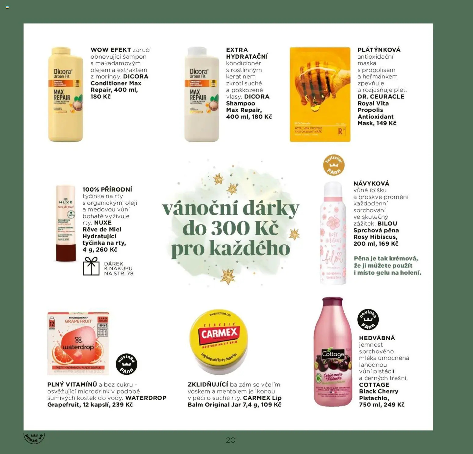 FAnn katalog Vánoce 2025 od 30.10.2025 | Strana: 20 | Produkty: Broskve, Waterdrop, Šampon, Maska