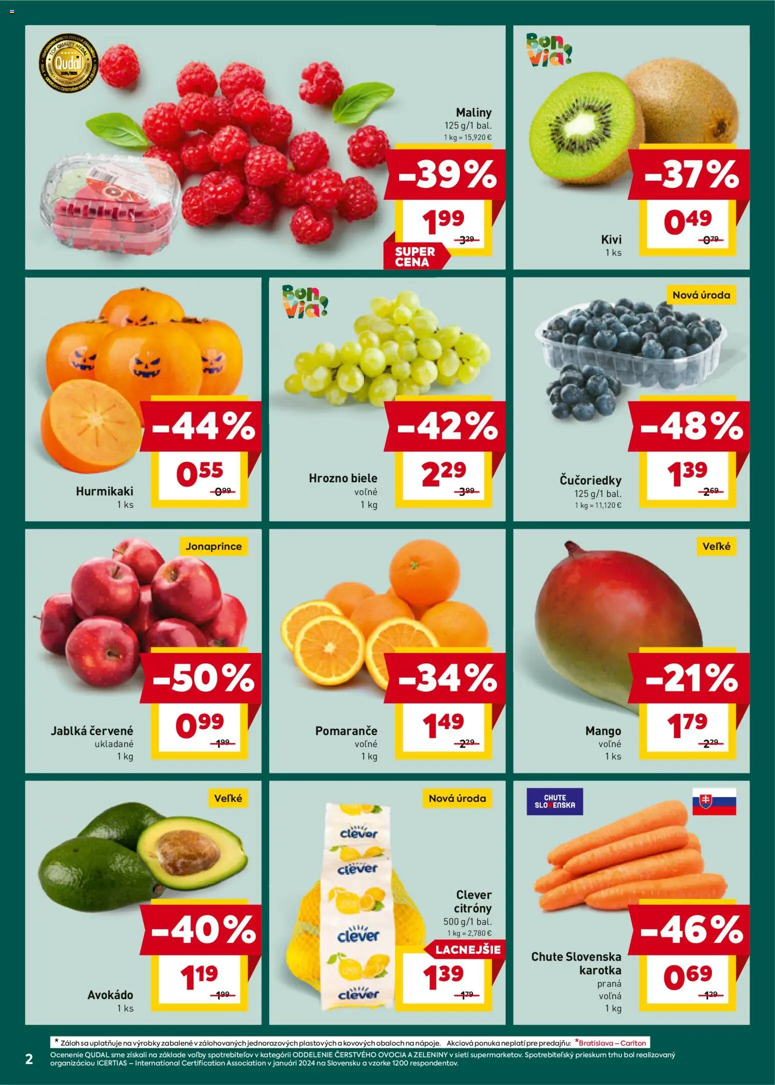 Nové Billa akcie – leták je platný od 29.10.2025 | Strana: 2 | Produkty: Avokádo, Mango, Hrozno, Maliny