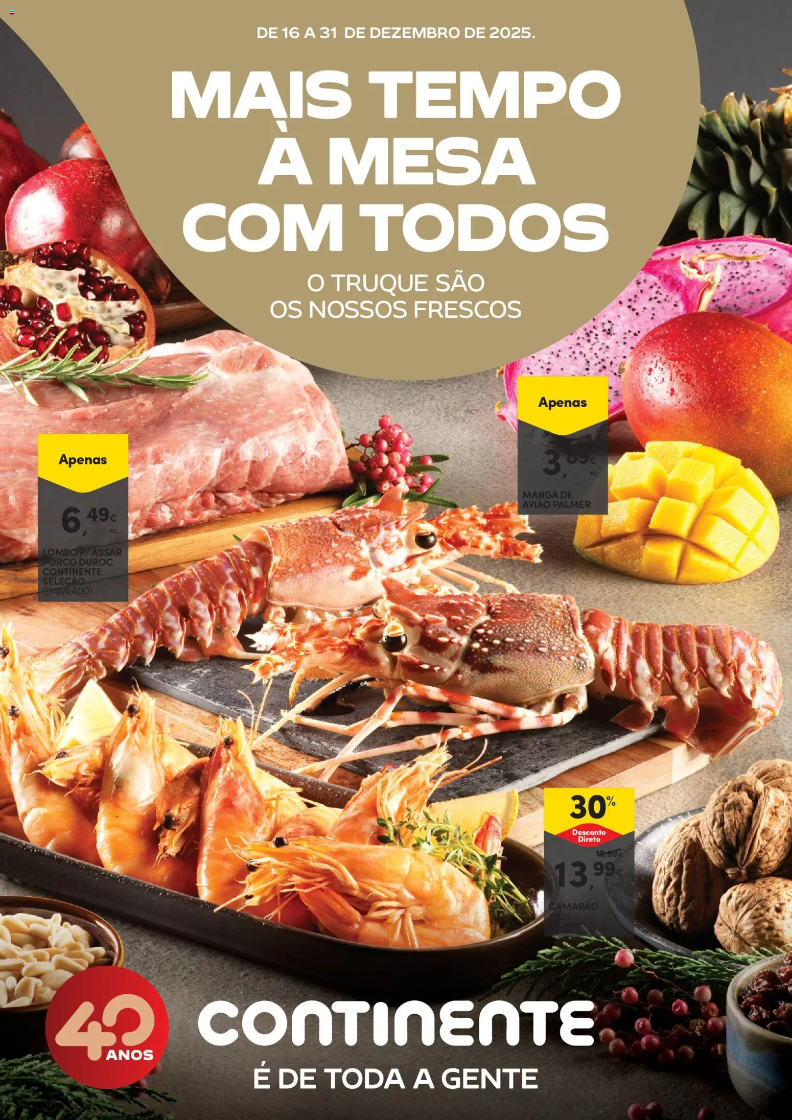 Continente - Frescos: Mais tempo à mesa com todos │ válido de 16.12.2025 | Página: 1 | Produtos: Camarão, Mesa, Lombo