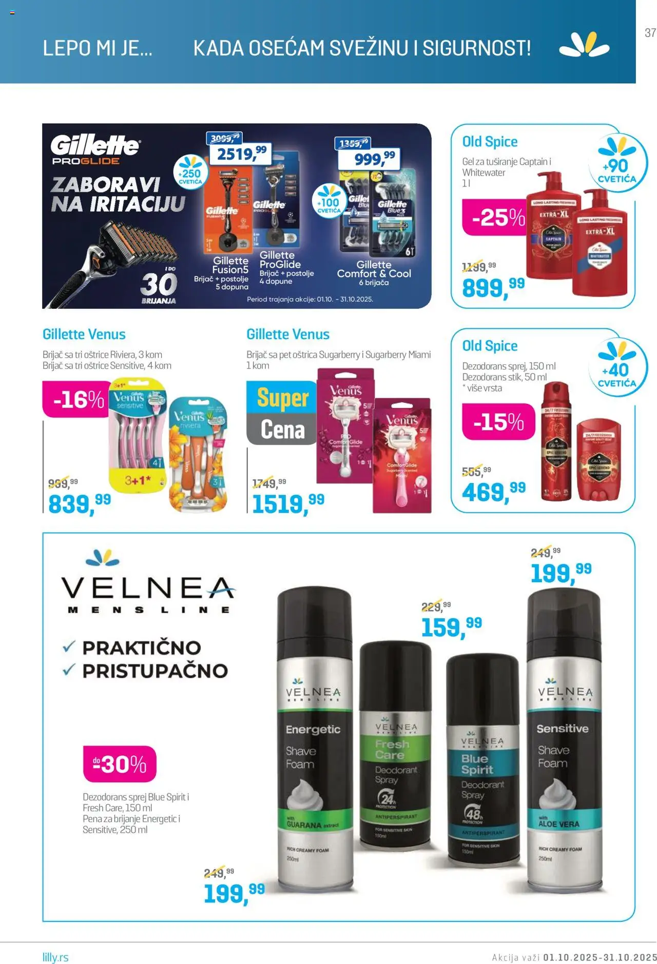 Lilly drogerie katalog - važi od 01.10.2025 | Strana: 37 | Proizvode: Brijač, Pena za brijanje, Dezodorans, Antiperspirant