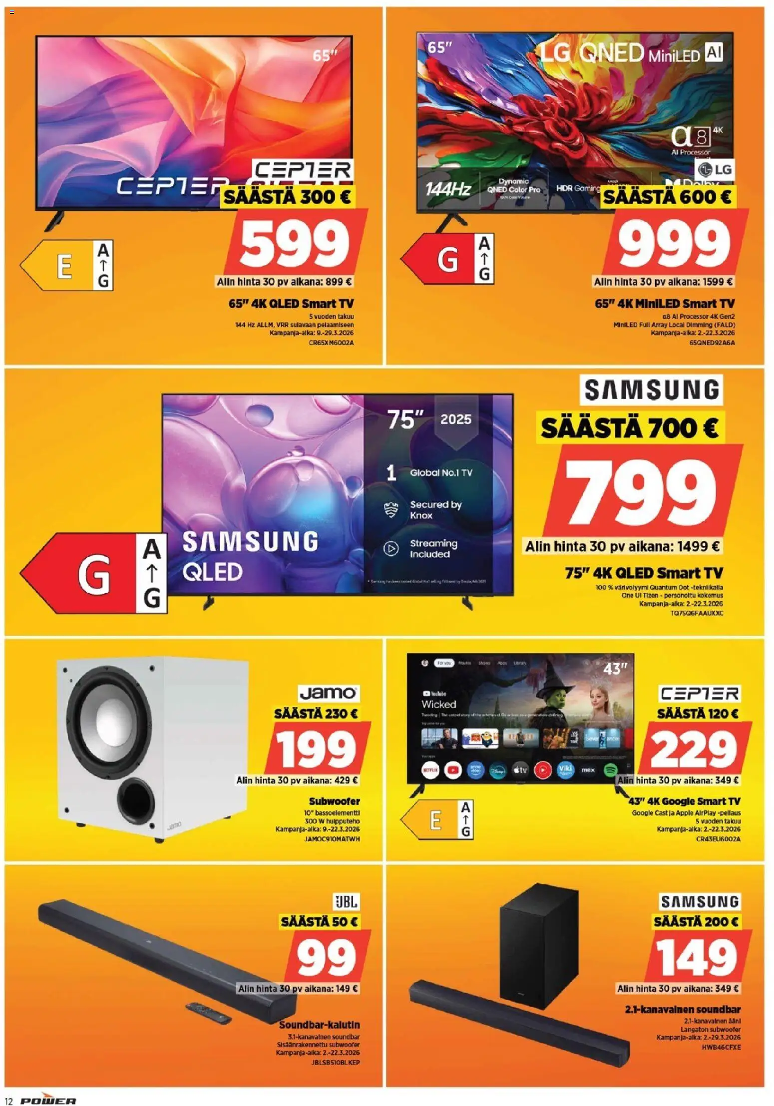 Power tarjoukset – voimassa 16.03.2026 alkaen | Sivu: 12 | Tuotteet: Soundbar, TV