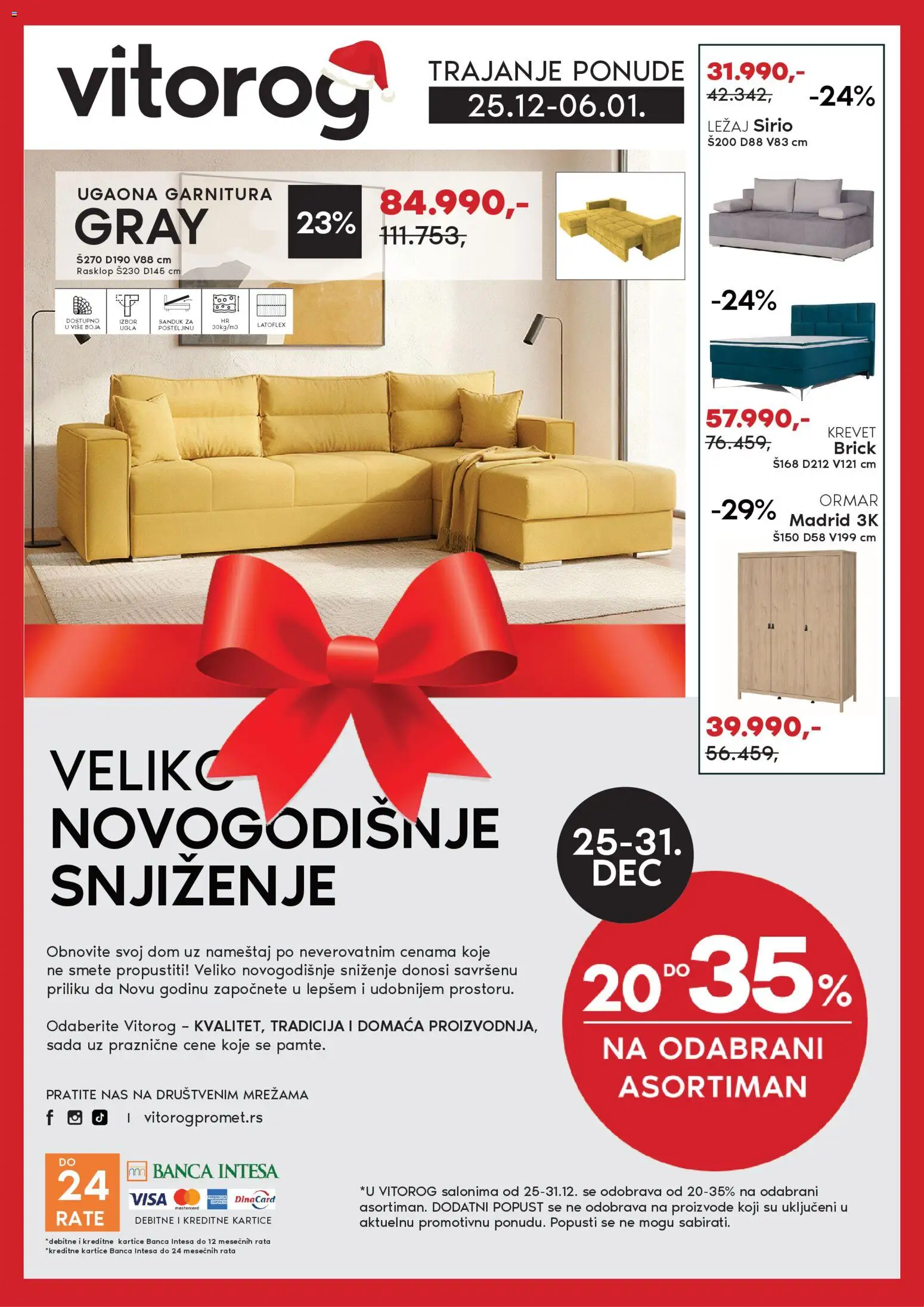 Vitorog katalog - važi od 25.12.2025 | Strana: 1 | Proizvode: Krevet, Ormar, Ugaona garnitura