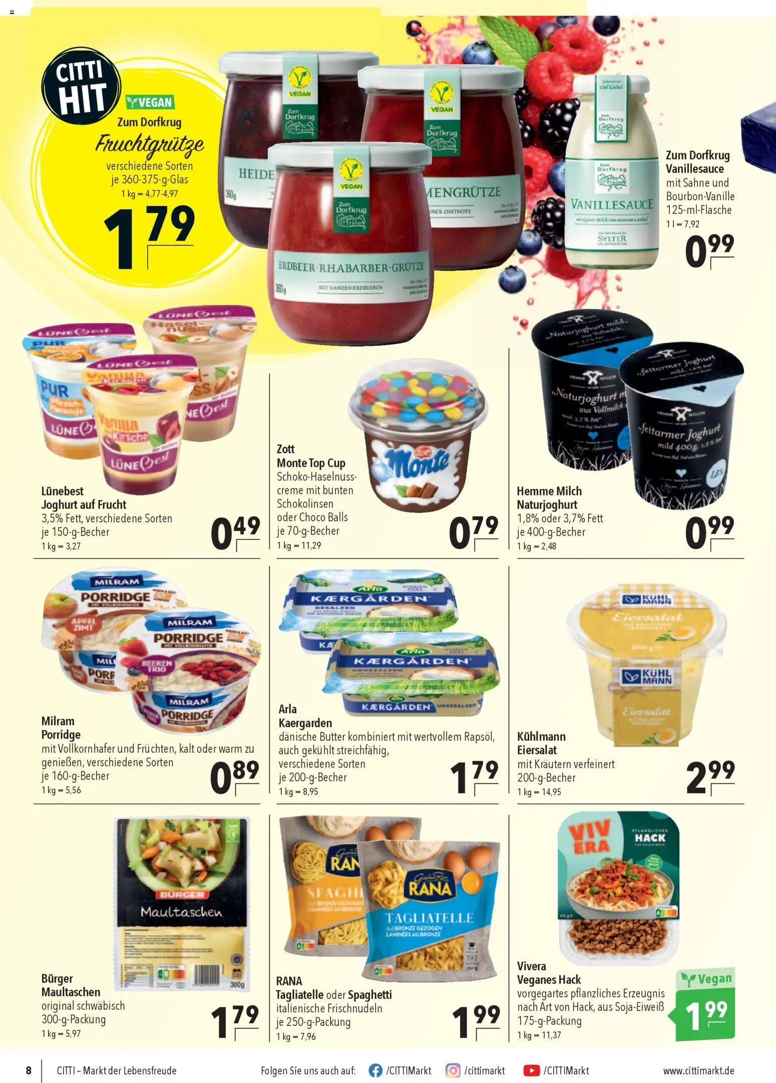 CITTI Markt Prospekt 	 – gültig ab 04.03.2026 | Seite: 8 | Produkte: Milch, Butter, Joghurt, Maultaschen