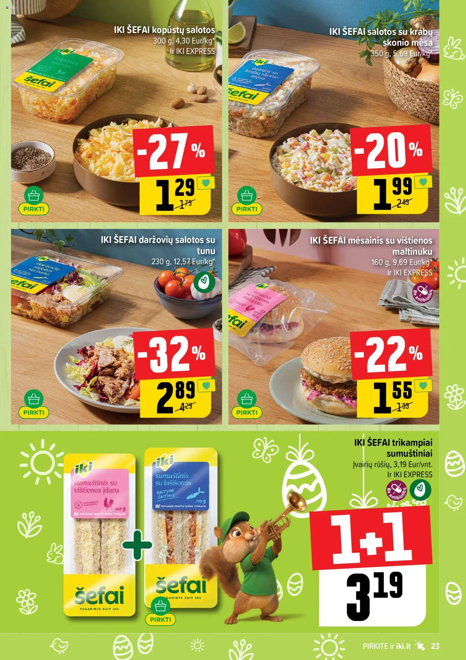 IKI akcijos nuo 16.03.2026 | Puslapis: 23 | Prekių: Salotos, Vištienos, Sumuštinis