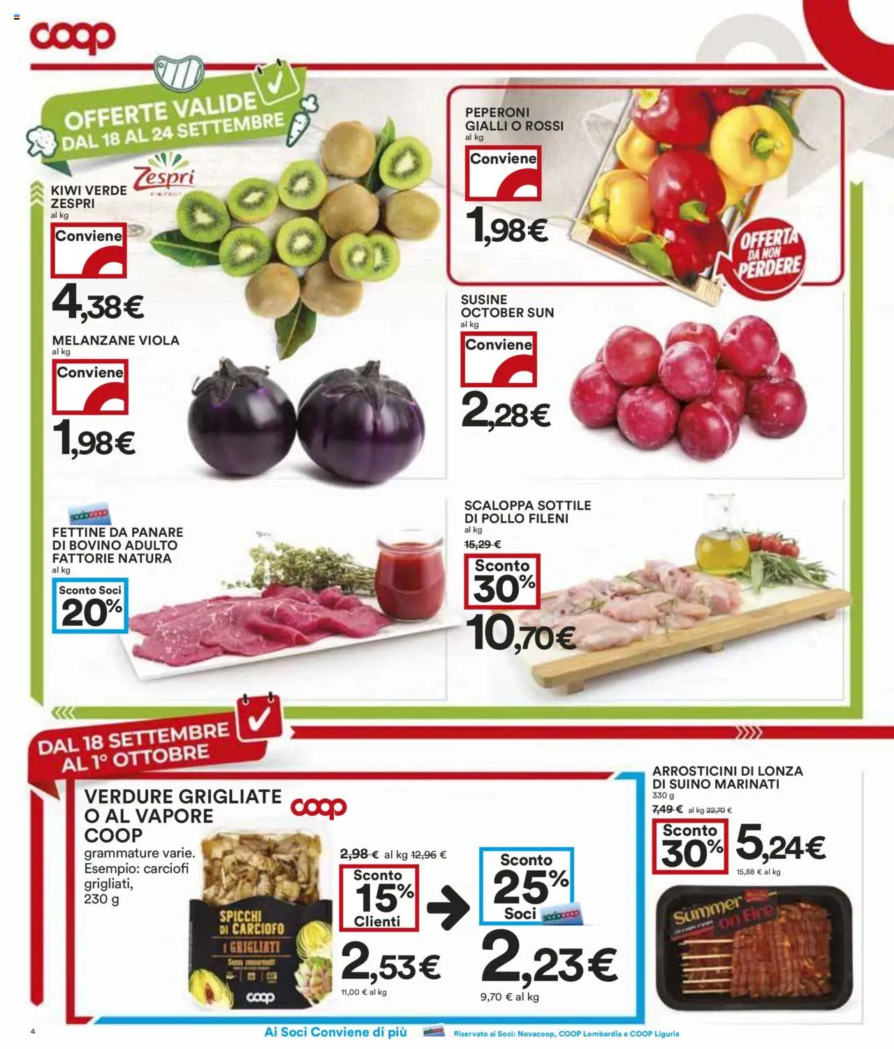 Volantino COOP del 18.09.2025 | Pagina: 4 | Prodotti: Pollo, Suino, Carciofi, Susine