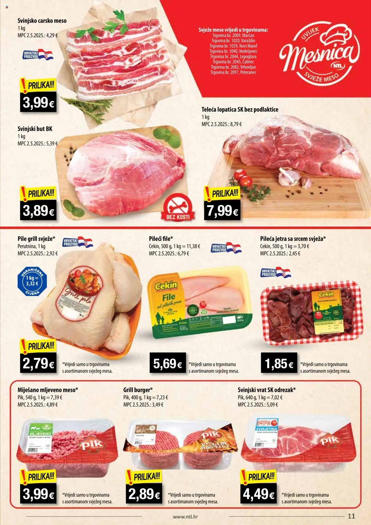 NTL katalog | vrijedi od 03.09.2025 | Stranica: 11 | Proizvodi: Svinjski vrat, Svinjski but, Svinjetina, Lopatica