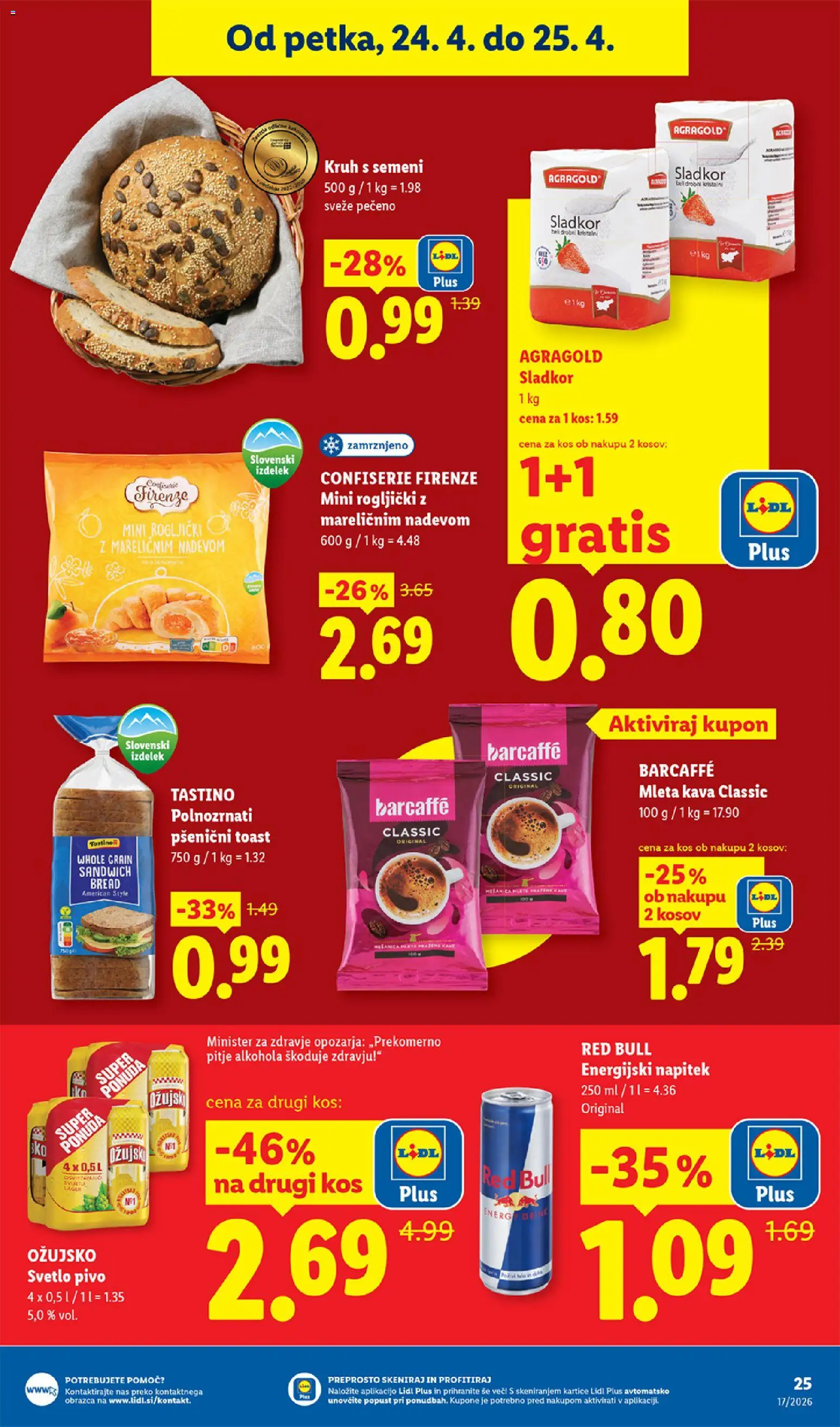 Novi Lidl katalog ponudbe – veljaven od 23.04.2026 | Stran: 45 | Izdelki: Toast, Kos, Energijski napitek, Kava
