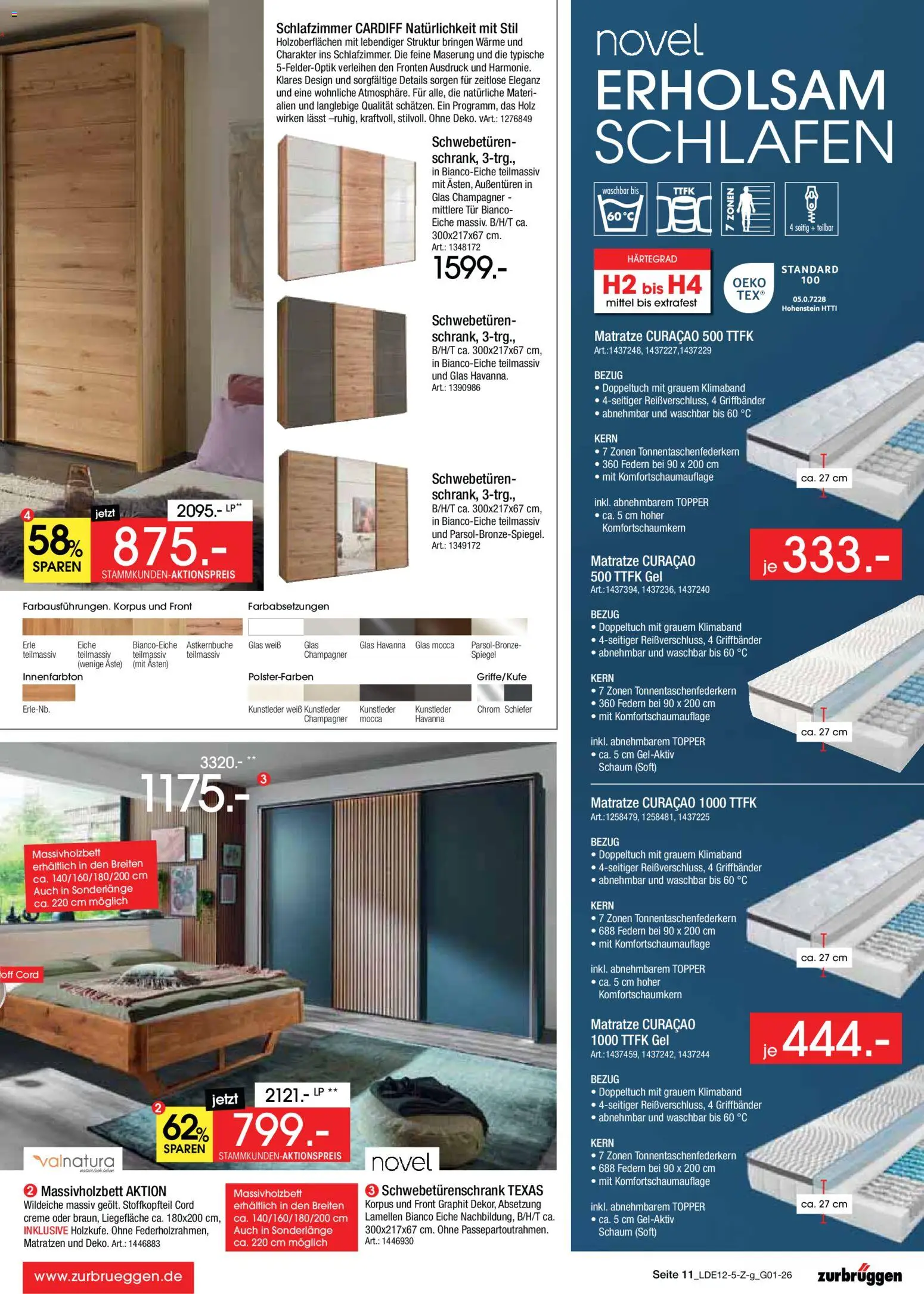 Zurbrüggen - Inventur-Verkauf – gültig ab 26.12.2025 | Seite: 11 | Produkte: Matratze, Schwebetürenschrank, Spiegel, Tür