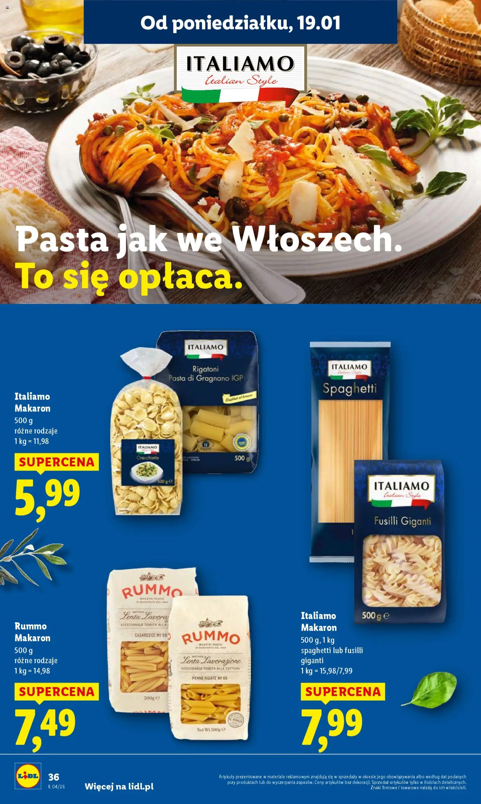 Lidl Gazetka od 19.01.2026 | Strona: 36 | Produkty: Penne, Makaron spaghetti, Makaron