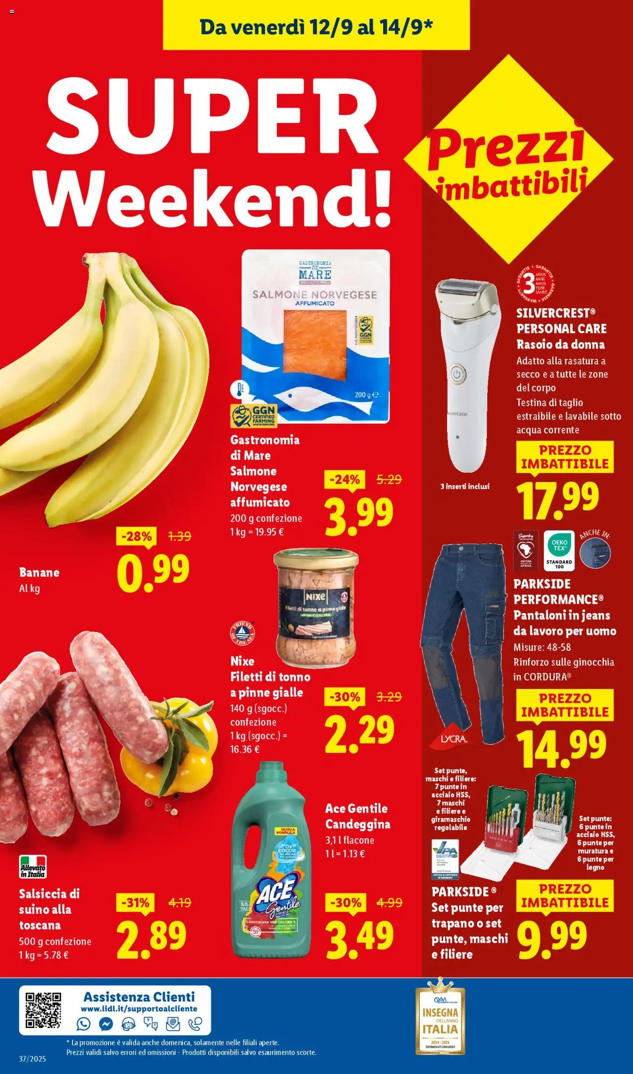 Volantino Lidl del 08.09.2025 | Pagina: 54 | Prodotti: Rasoio, Salmone, Pantaloni, Salsiccia