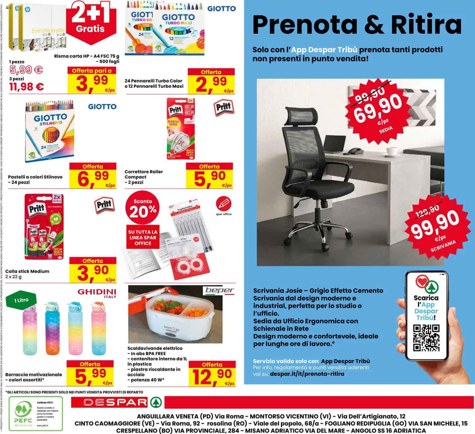 Volantino Despar del 22.01.2026 | Pagina: 24 | Prodotti: Colla, Pennarelli, Sedia, Correttore