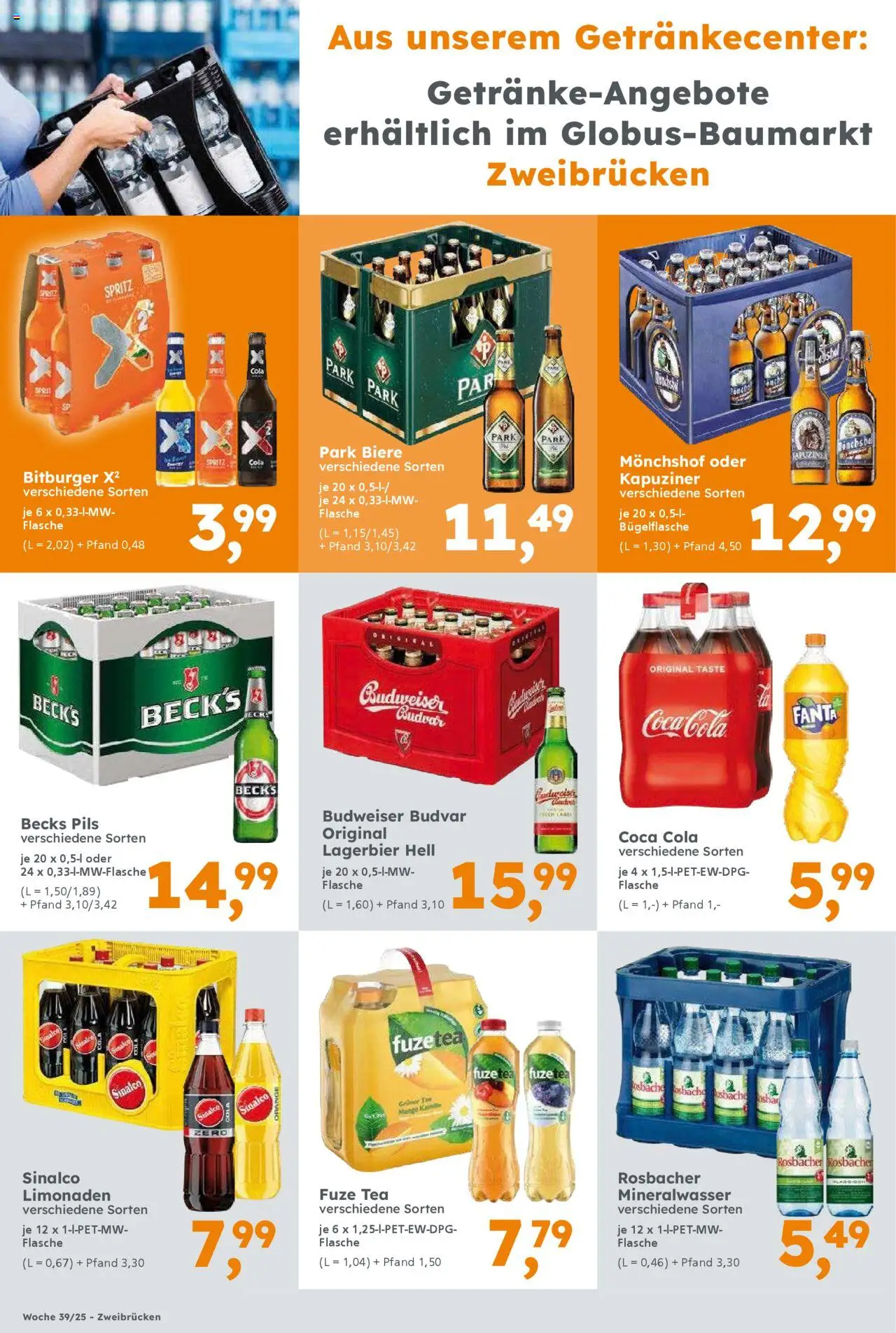 Globus Baumarkt prospekt Zweibrücken	 – gültig ab 22.09.2025 | Seite: 8 | Produkte: Sinalco, Bitburger, Monchshof, Coca cola