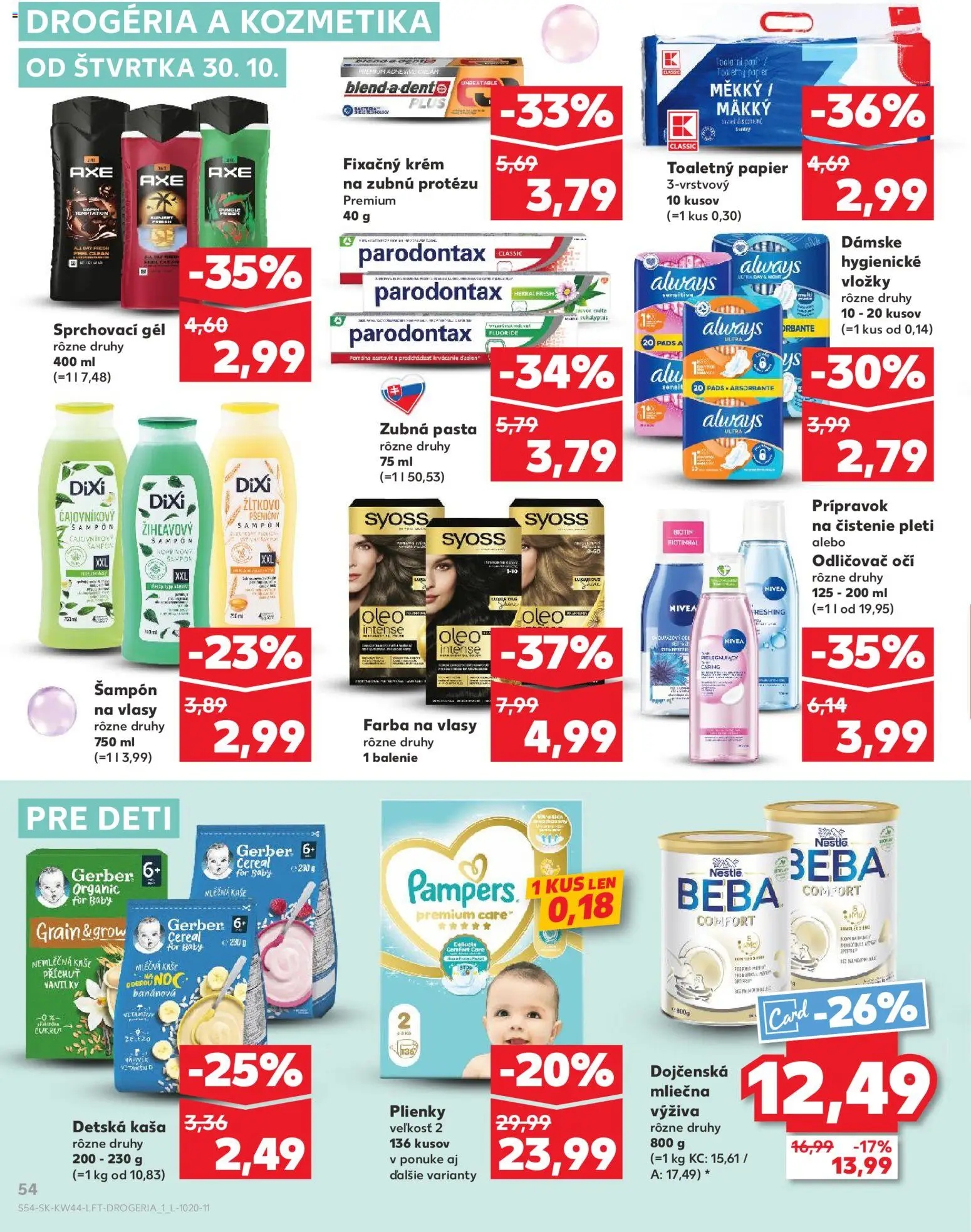 Nové Kaufland akcie – leták je platný od 30.10.2025 | Strana: 54 | Produkty: Nivea, Toaletný papier, Odličovač, Pampers