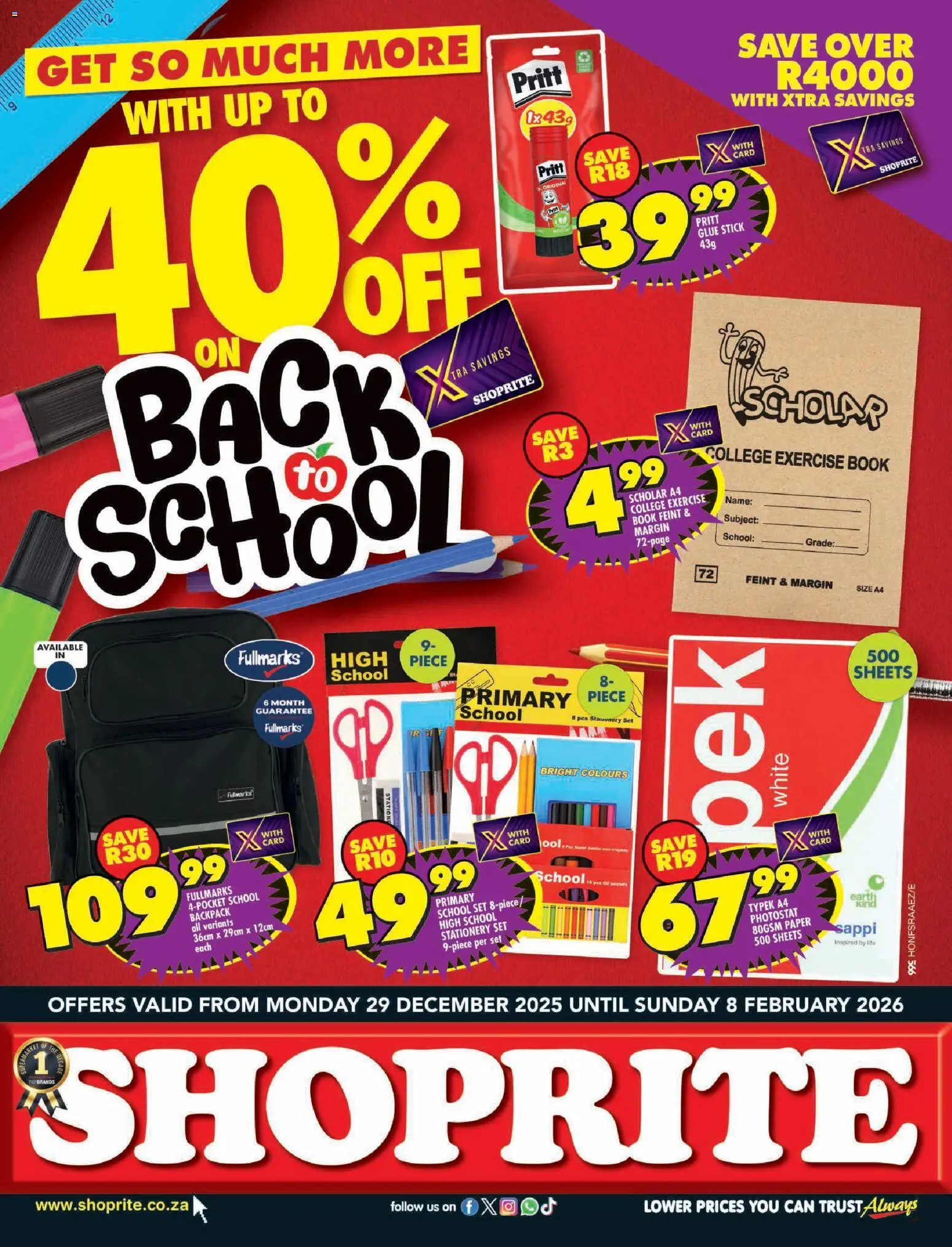 New Shoprite catalogue – valid from 29.12.2025 | Page: 1 | Products: Backpack, Paper