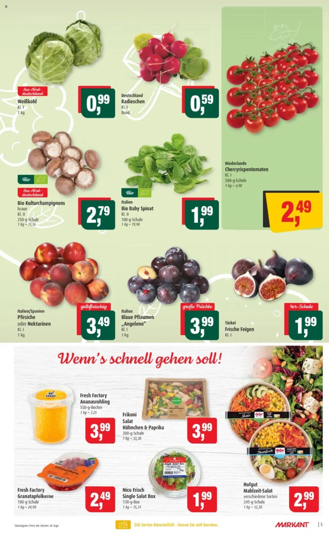 Markant Prospekt 	 – gültig ab 08.09.2025 | Seite: 5 | Produkte: Hahnchen, Nektarinen, Thunfisch, Salat