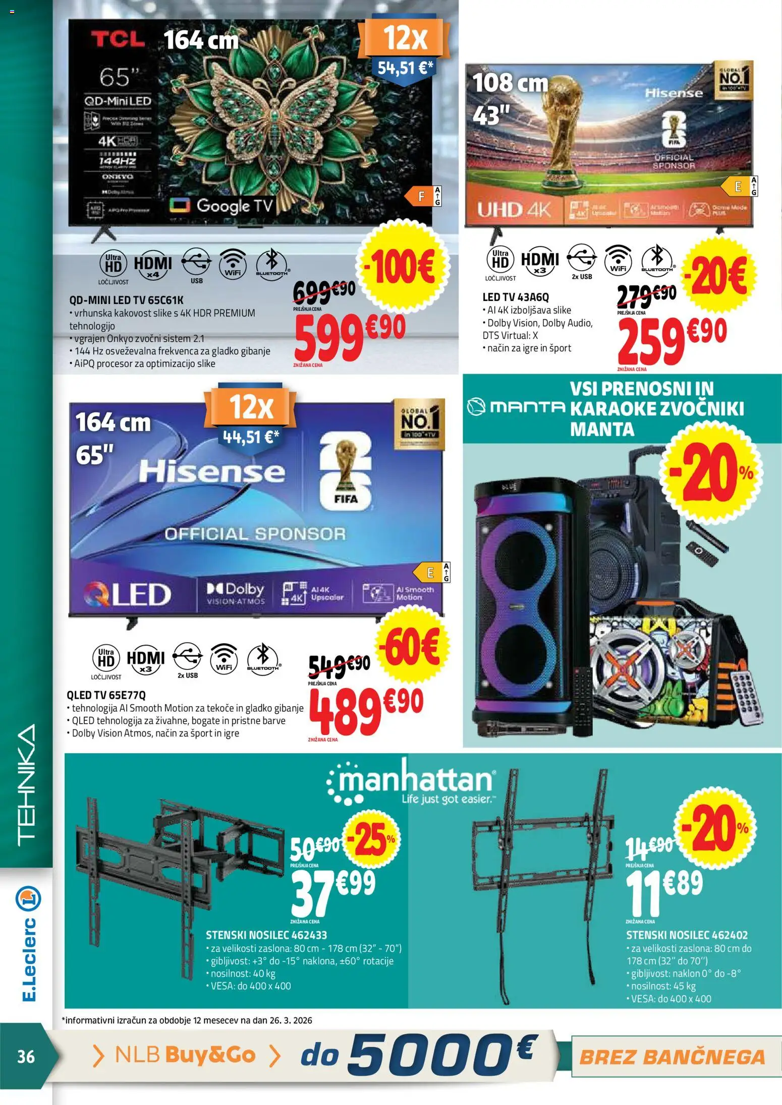 Novi E.leclerc katalog ponudbe – veljaven od 08.04.2026 | Stran: 36 | Izdelki: Tv, Usb, Led tv, Karaoke