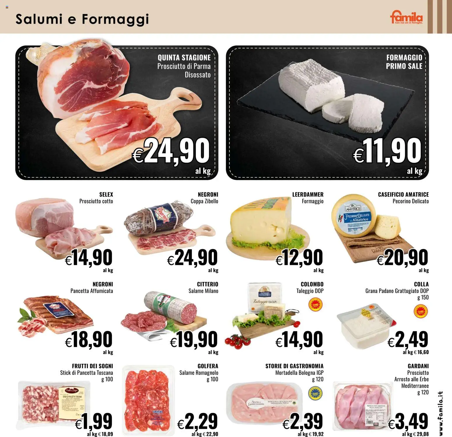 Volantino Famila del 22.01.2026 | Pagina: 5 | Prodotti: Prosciutto Cotto, Pancetta, Formaggio, Pecorino
