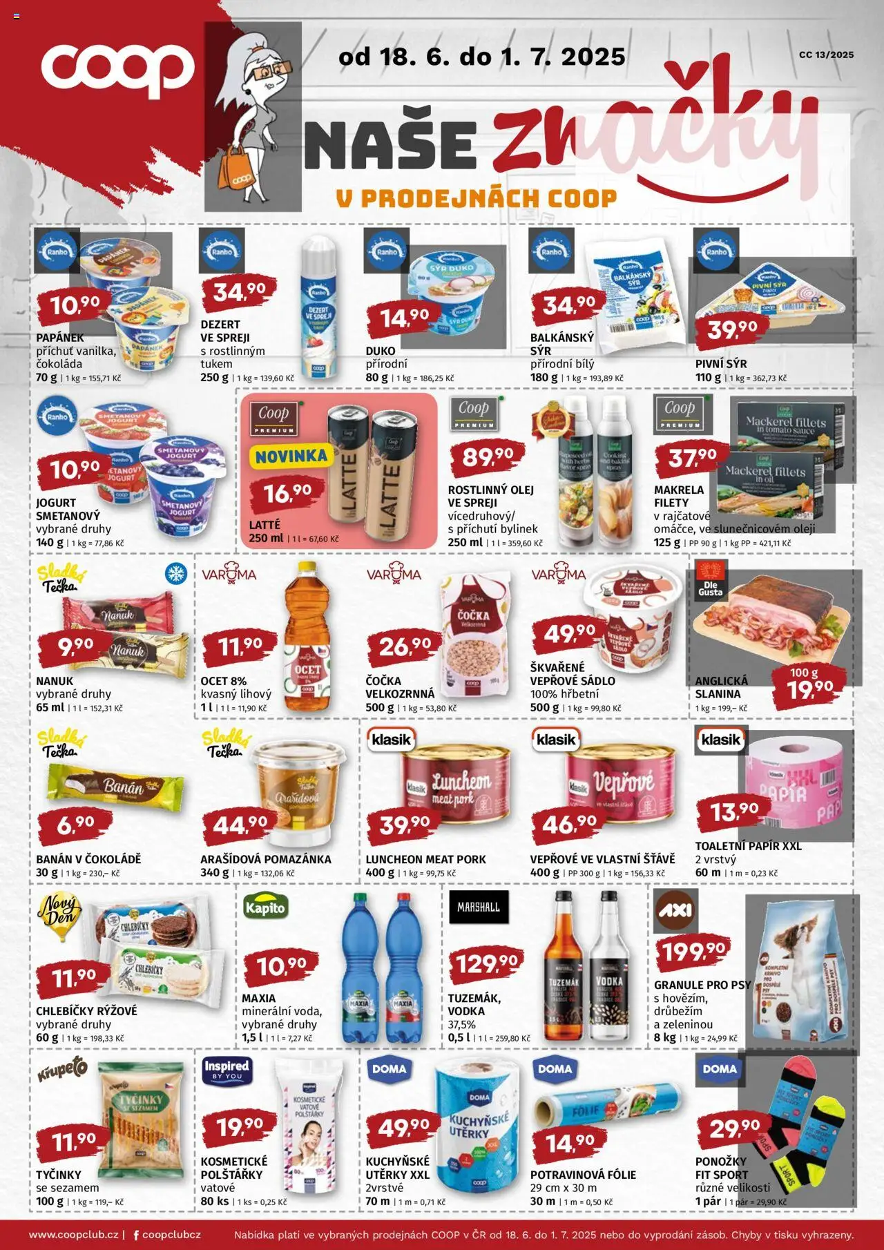 Trefa leták - COOP naše super ceny od 18.06.2025 | Strana: 2 | Produkty: Sýr, Jogurt, Ponožky, Kuchyňské utěrky