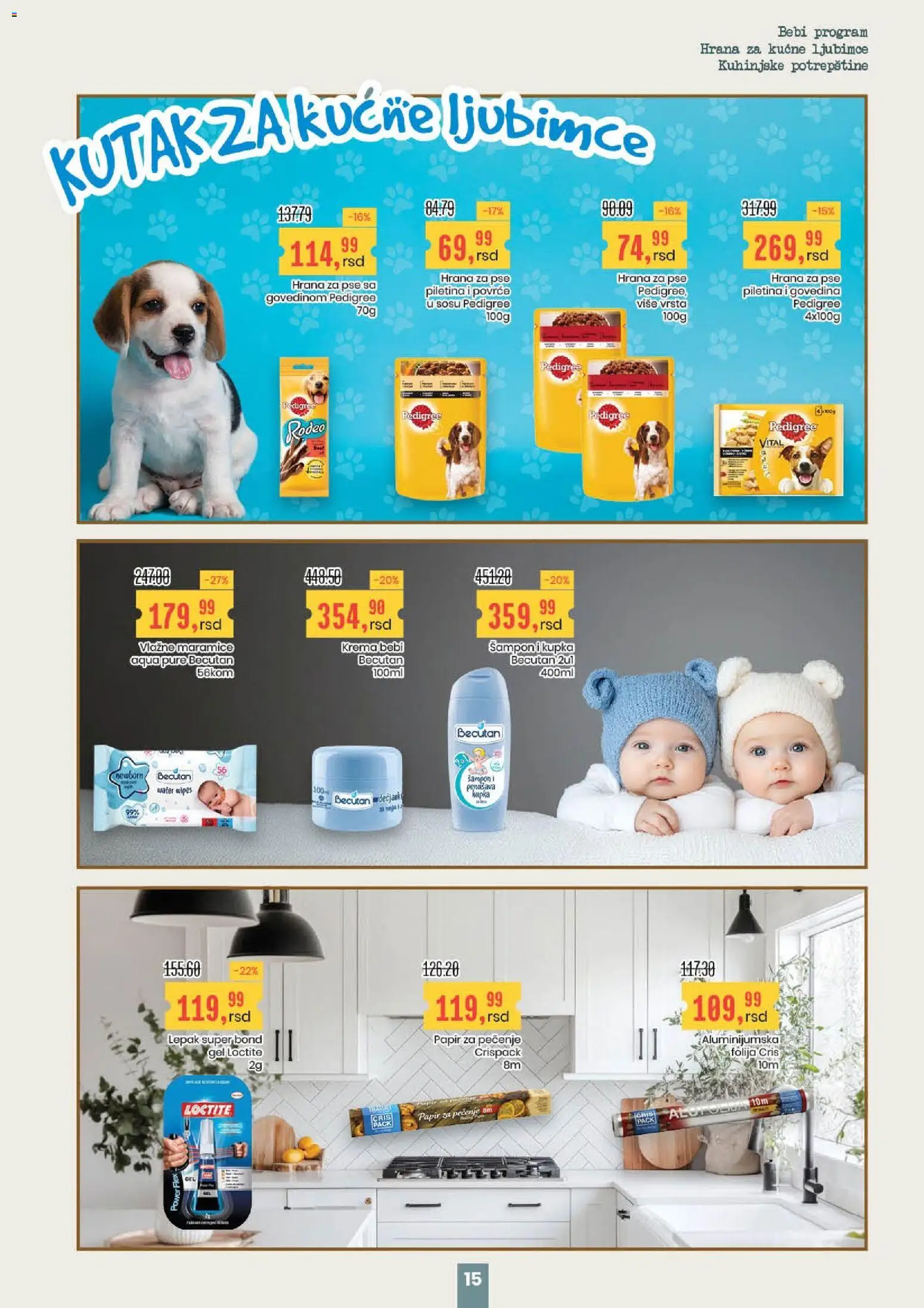 Aroma Market katalog - važi od 19.02.2026 | Strana: 15 | Proizvode: Govedina, Hrana za pse, Piletina, Vlažne maramice