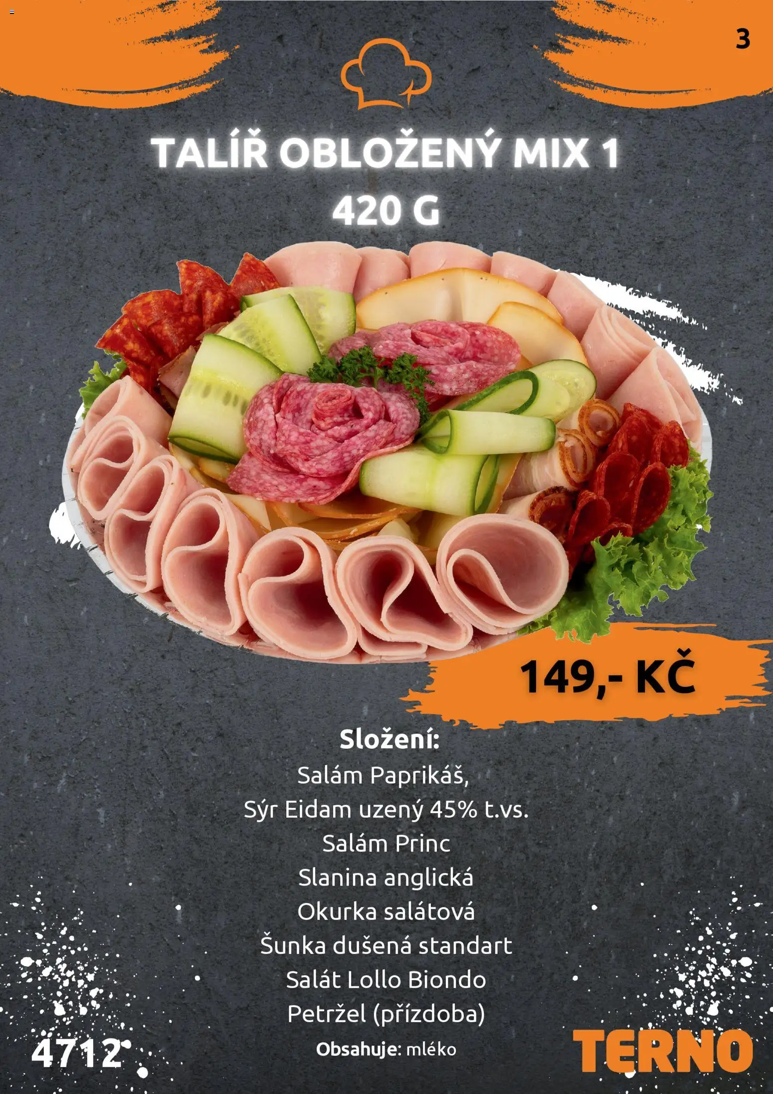 Terno leták - Grill Zlín – Studená kuchyně od 07.04.2026 | Strana: 4 | Produkty: Mléko, Salám, Talíř, Okurka