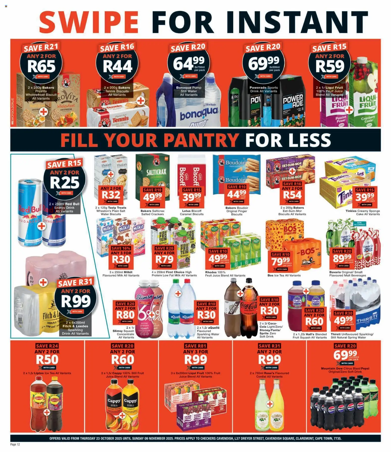 New Checkers catalogue – valid from 23.10.2025 | Page: 12 | Products: Cesto para colada, Tonic, Water, Fruit