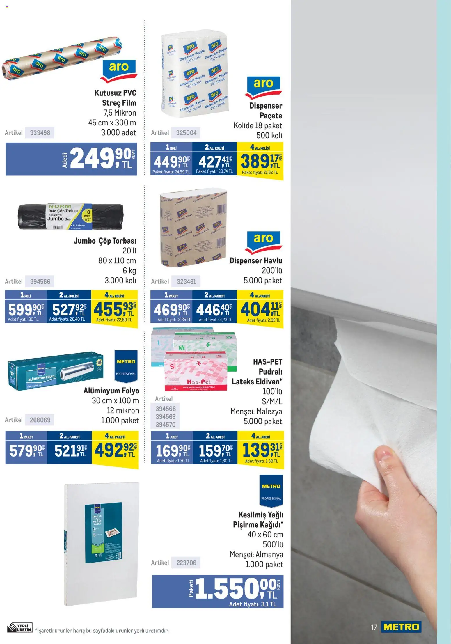 Metro - Lokantalar - 05.11.2025 tarihinden itibaren geçerlidir | Sayfa: 17 | Ürünler: Çöp torbası, Su, Eldiven