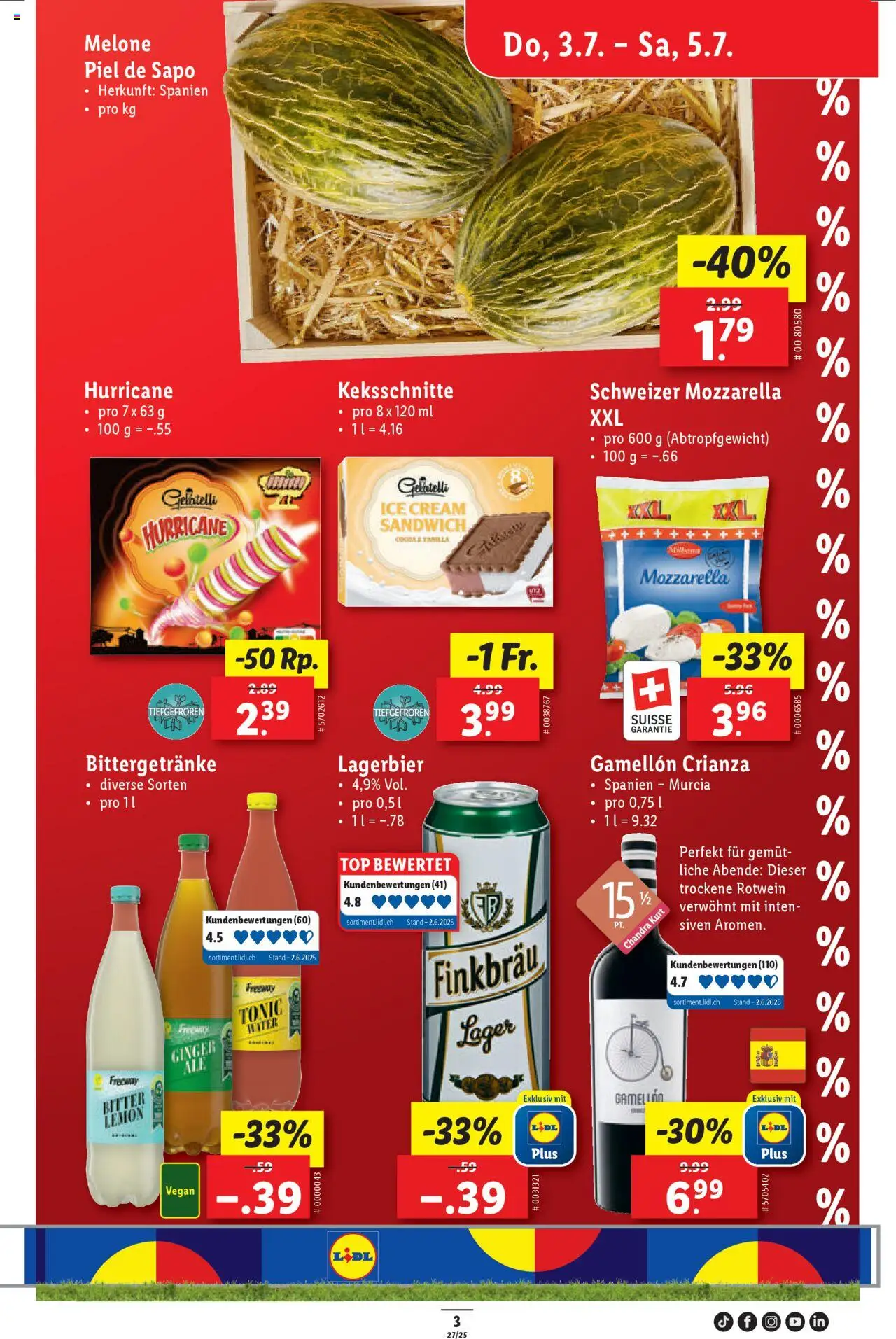 Lidl Aktionen ab 03.07.2025 | Seite: 3 | Produkte: Rotwein, Melone, Top