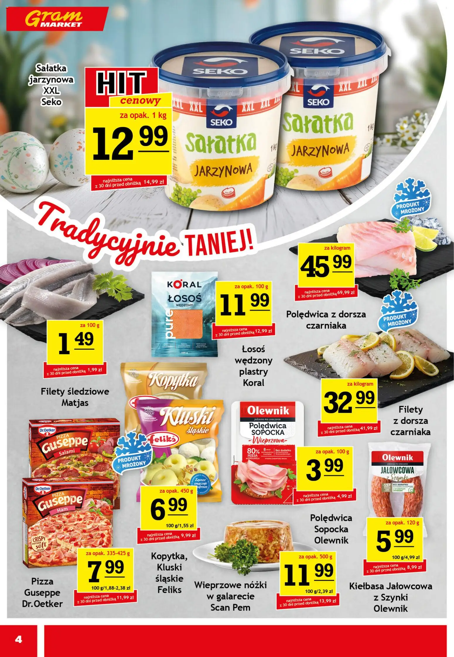 Gram Market gazetka od 25.03.2026 | Strona: 4 | Produkty: Łosoś, Salami, Pizza, Polędwica z dorsza