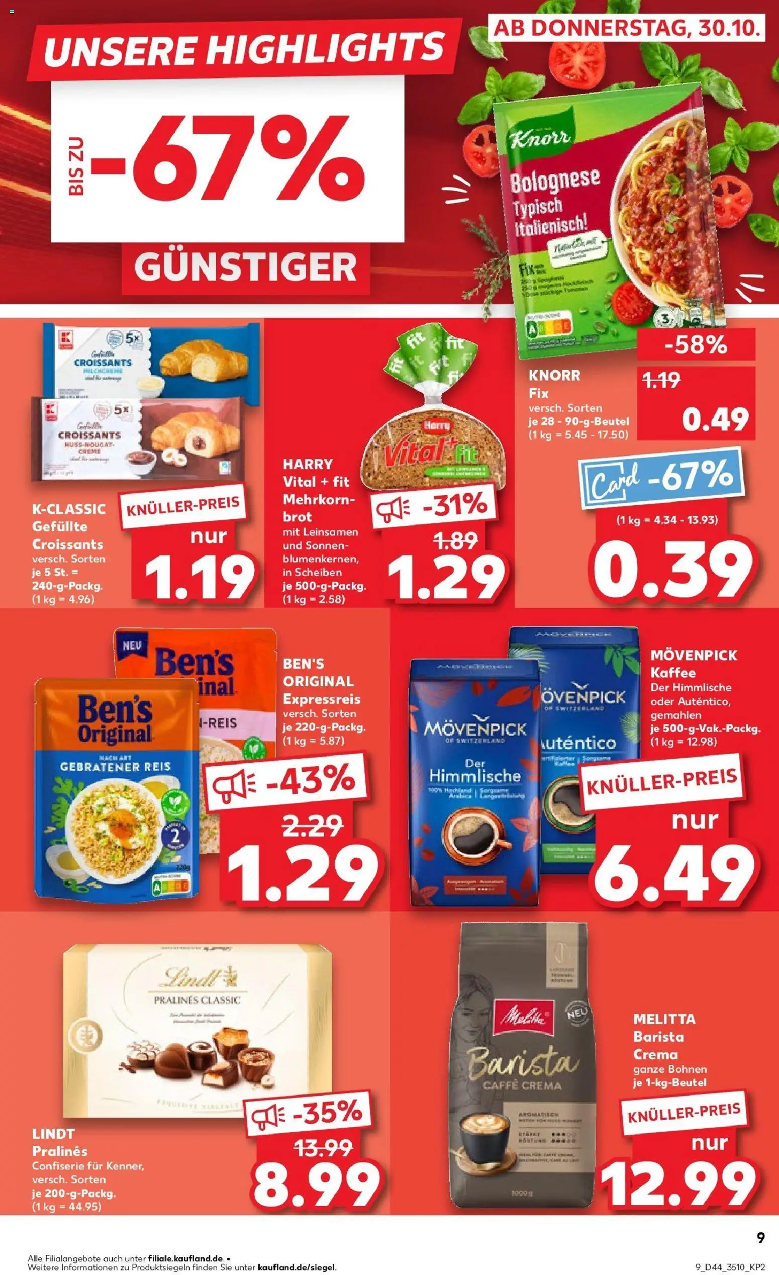 Kaufland prospekt Weißenfels	 – gültig ab 30.10.2025 | Seite: 9 | Produkte: Knorr, Croissant, Movenpick kaffee, Brot
